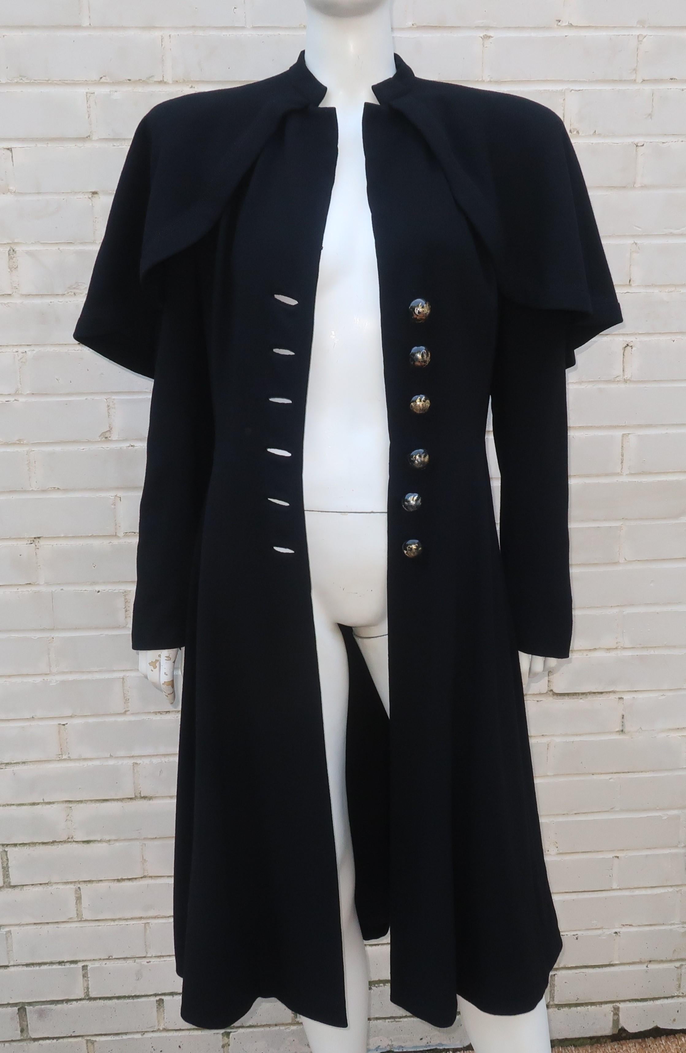 Bonwit Teller Black Capelet Coat With Lucite Buttons, 1940's 4