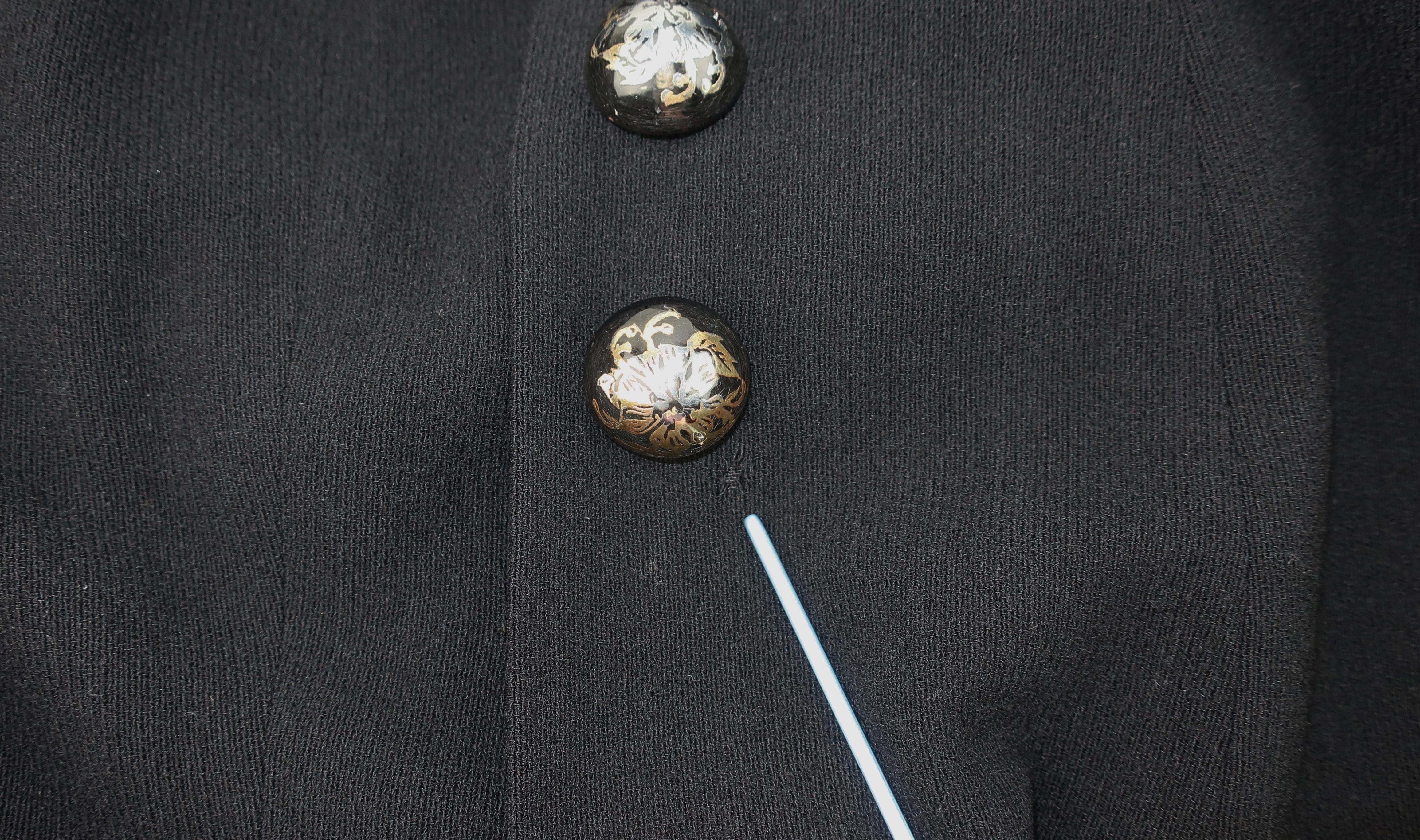 Bonwit Teller Black Capelet Coat With Lucite Buttons, 1940's 6
