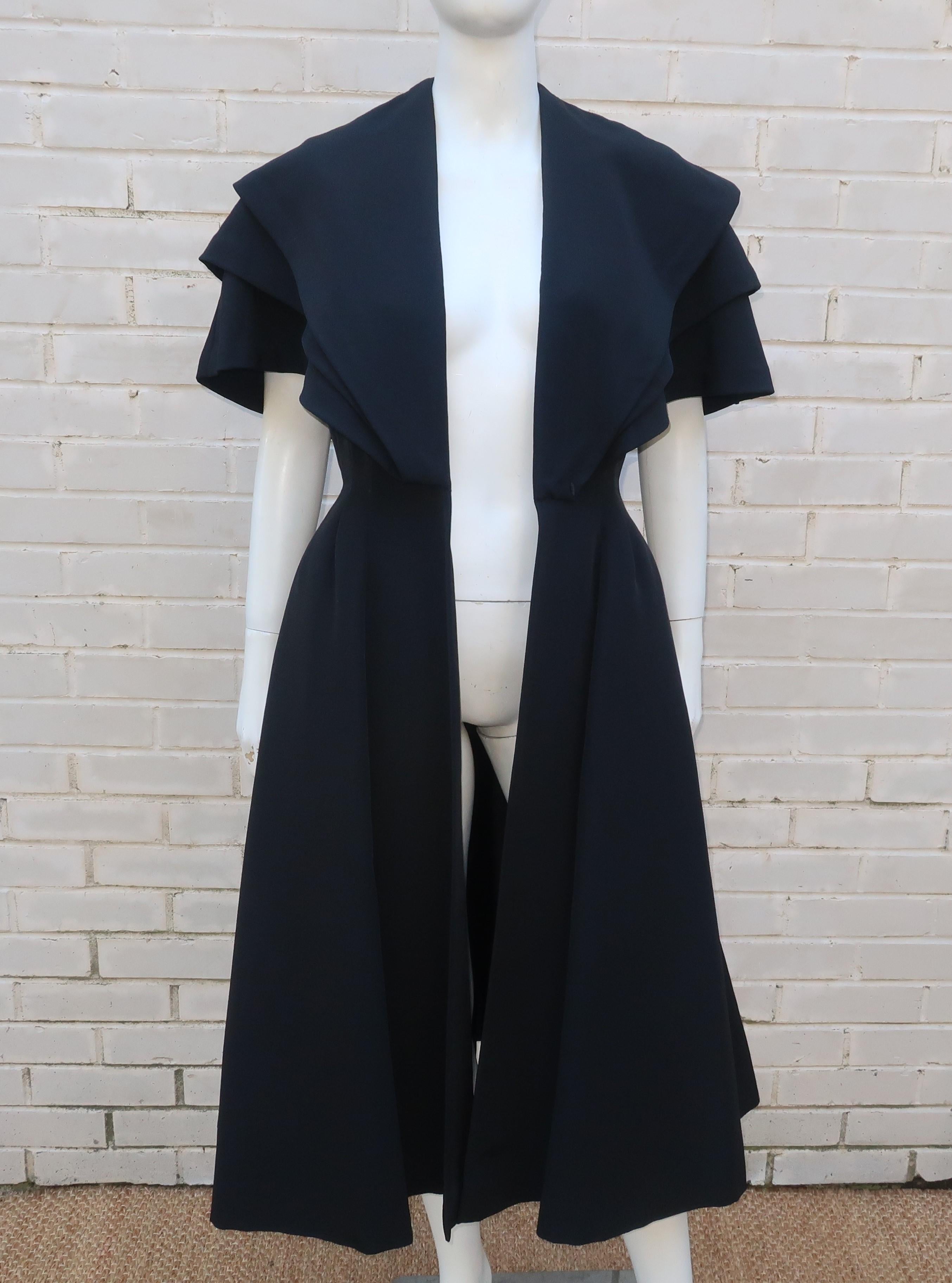 Bonwit Teller 'New Look' Black Silk Faille Evening Coat Dress, C.1950 4