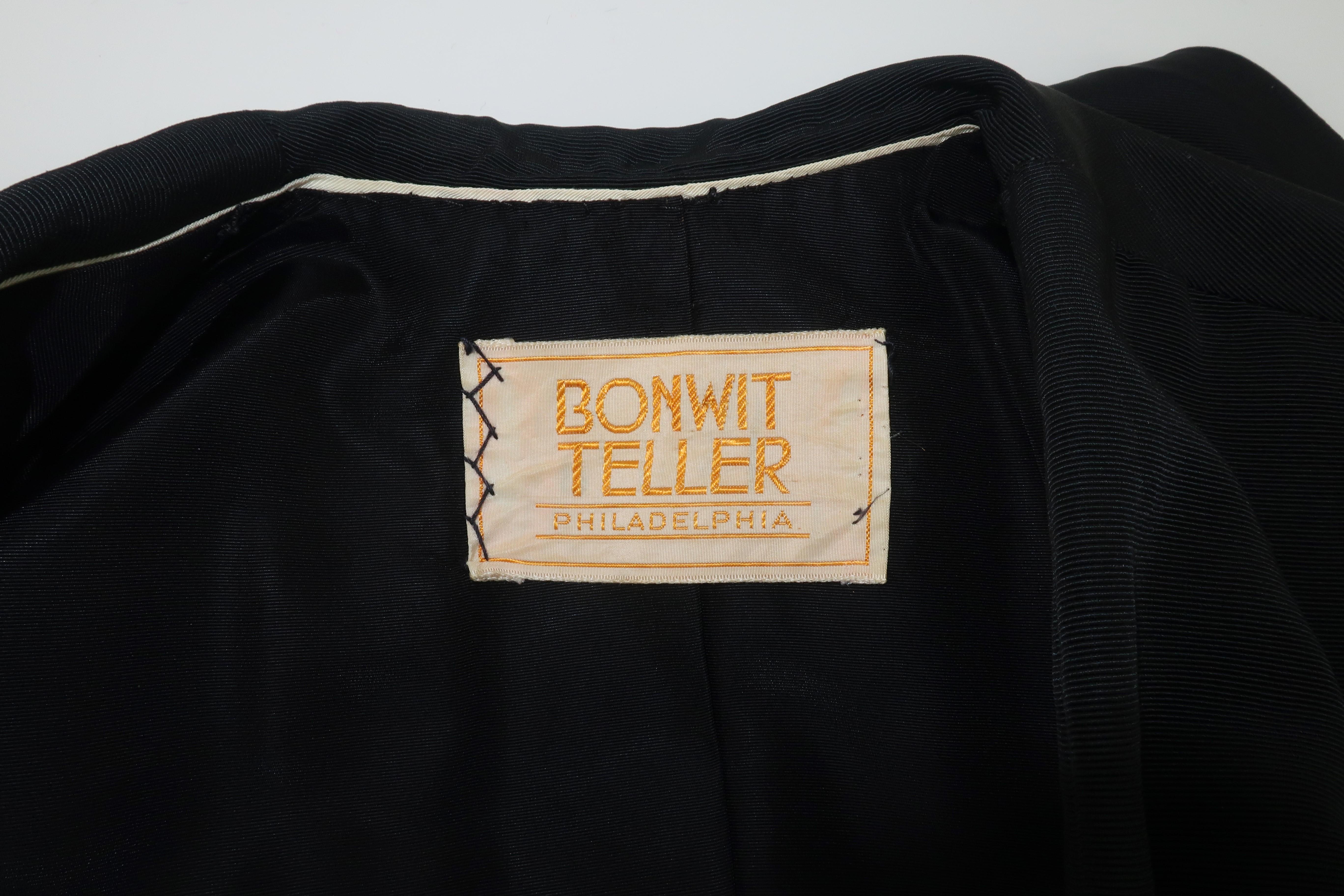 Bonwit Teller 'New Look' Black Silk Faille Evening Coat Dress, C.1950 5