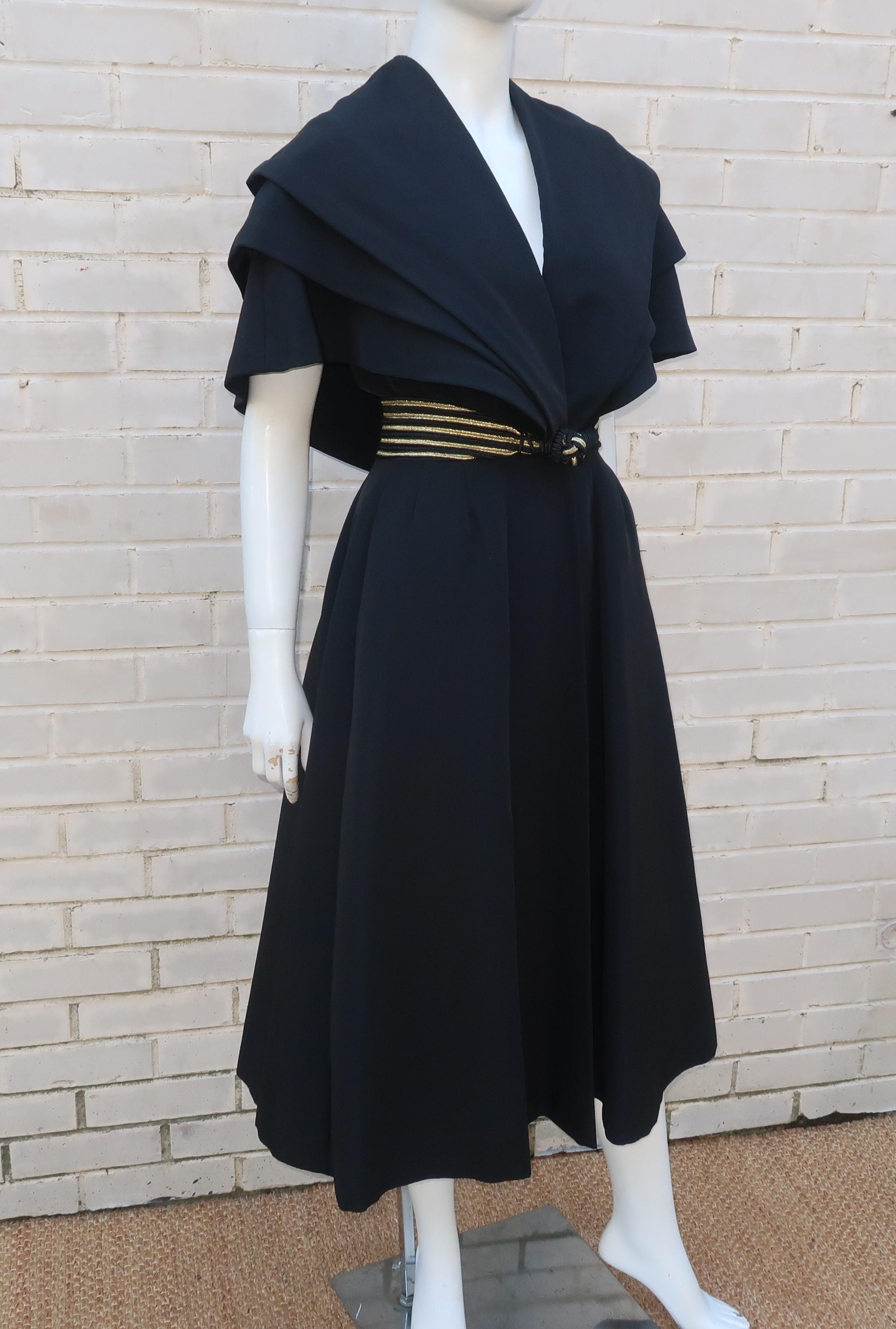 Bonwit Teller 'New Look' Black Silk Faille Evening Coat Dress, C.1950 7