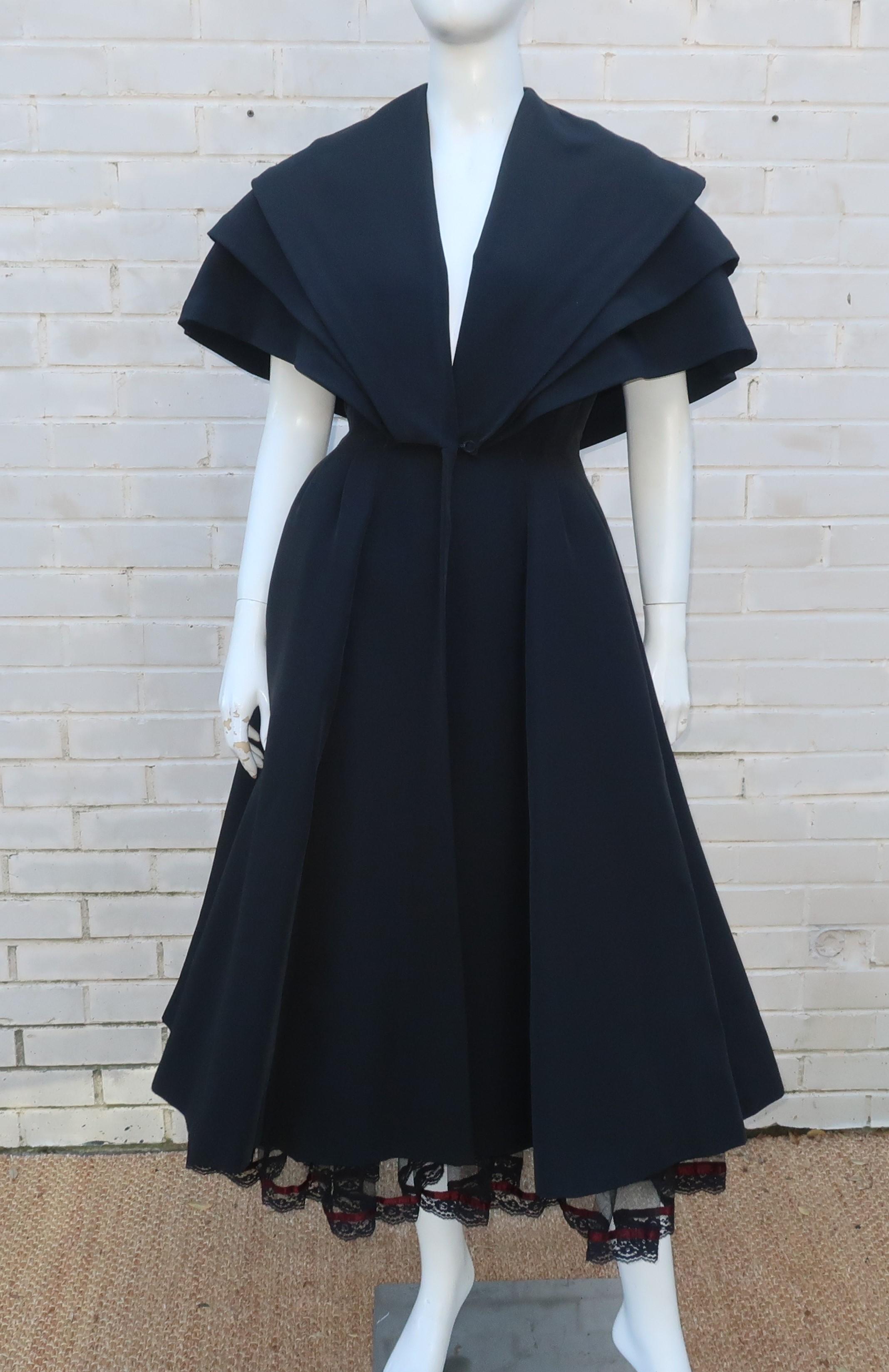 Bonwit Teller 'New Look' Black Silk Faille Evening Coat Dress, C.1950 8