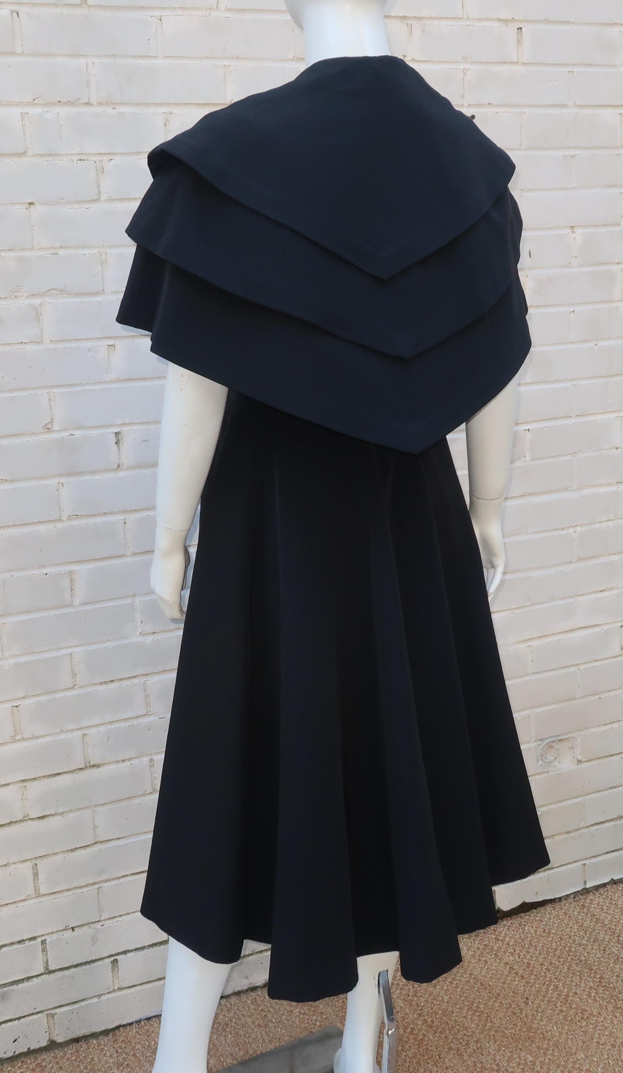 Bonwit Teller 'New Look' Black Silk Faille Evening Coat Dress, C.1950 1