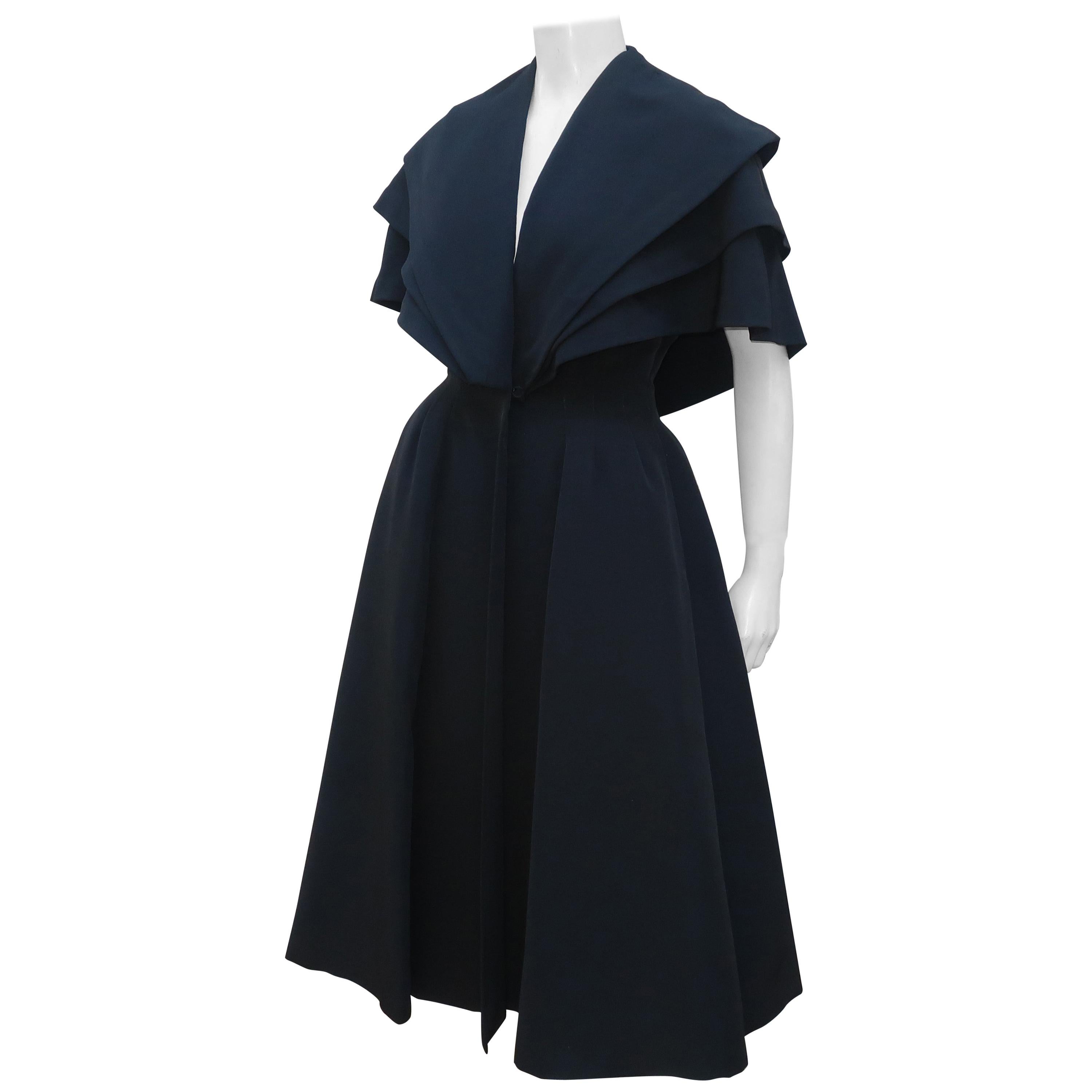 Bonwit Teller 'New Look' Black Silk Faille Evening Coat Dress, C.1950