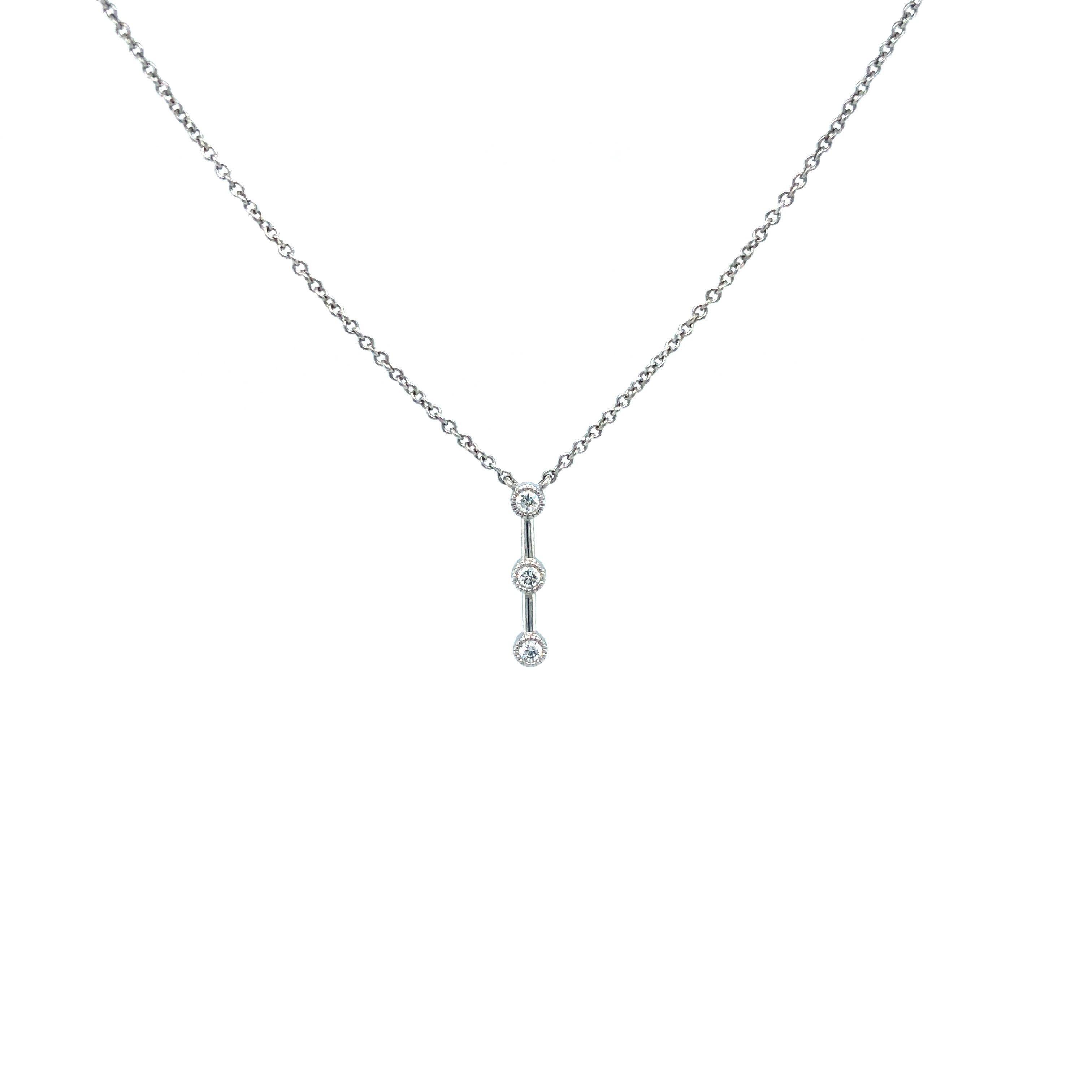 Bony Levy 18k White Gold Three Bezel Diamond Drop Necklace Adjustable Length In Excellent Condition In Guilford, CT
