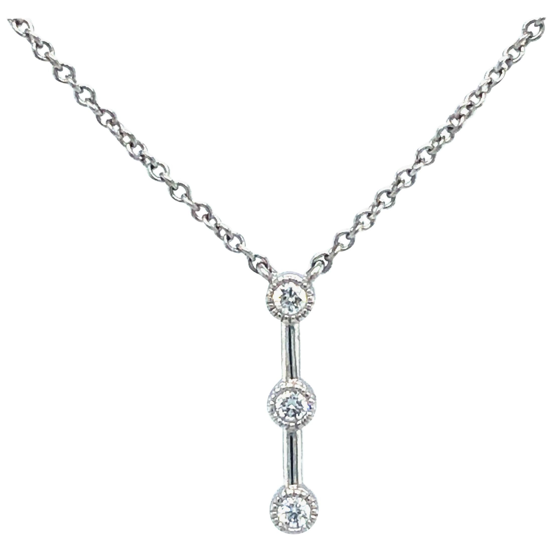 Bony Levy 18k White Gold Three Bezel Diamond Drop Necklace Adjustable Length