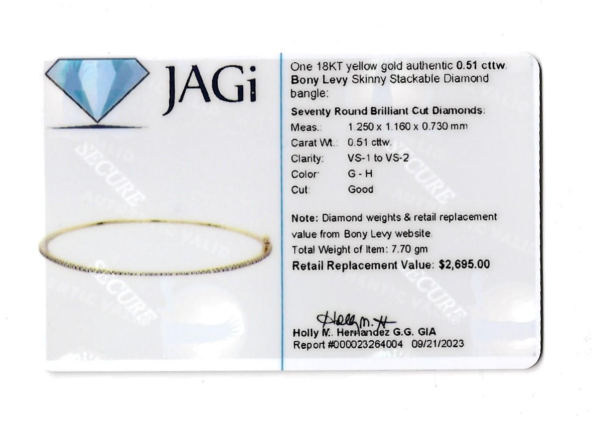 Bony Levy Narrow Diamond Stacking Hinged Bangle Bracelet in 18 Karat Yellow Gold For Sale 2