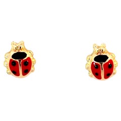 Bony Levy Red and Black Enamel Ladybug Earrings 14k Yellow Gold