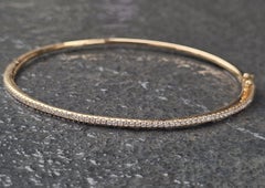 Bony Levy Skinny Pave Diamond stackable Bangle Bracelet 18k Rose Gold 6.5" 7.6g