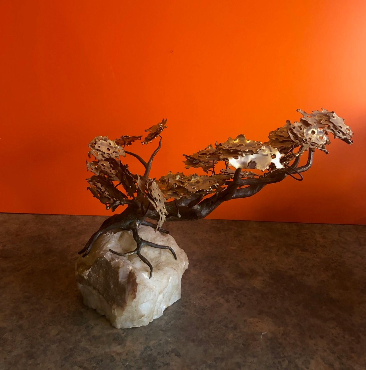 Bonzai Tree Sculpture on Quartz Base by C. Jere for Artisian House In Good Condition In San Diego, CA