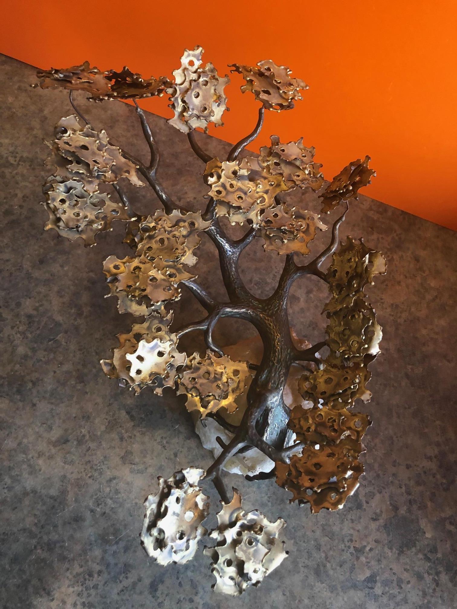 Metal Bonzai Tree Sculpture on Quartz Base by C. Jere for Artisian House