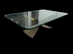 Brutalist Coffee Table by Luciano Frigerio, Bronze Base, Glass Top