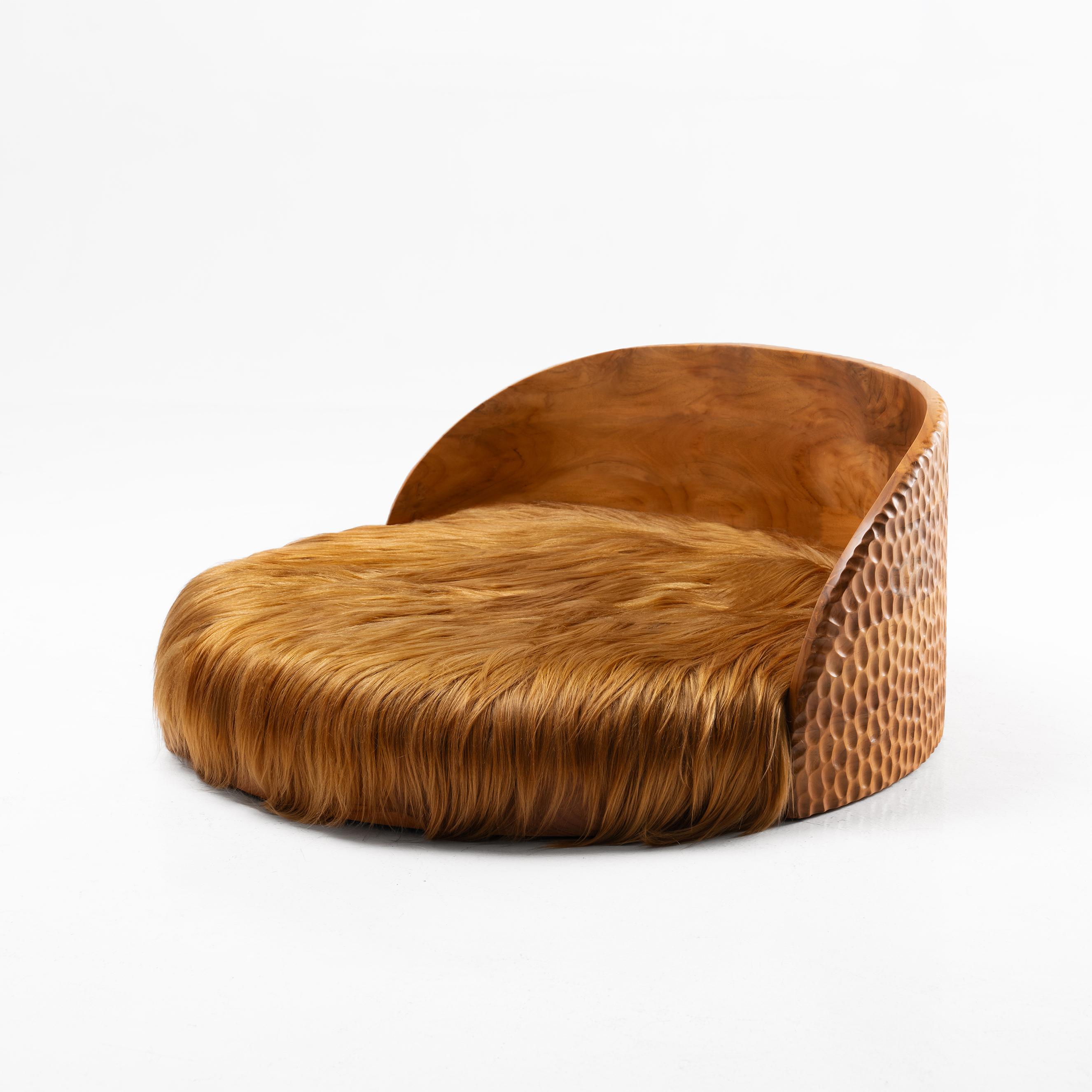 The Boo Bed is a contemporary architectural throne for your doggo. Upholstered in luxurious long haired sheepskin for your fur baby’s comfort. Featuring hand-carved details and made using sustainability sourced teak.

All natural hides used on