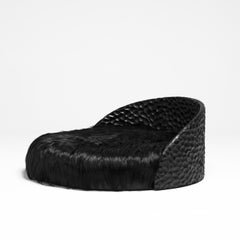 Hand-Carved Dog Bed in Teak with Sheepskin Upholstery by Odditi, 90 cm