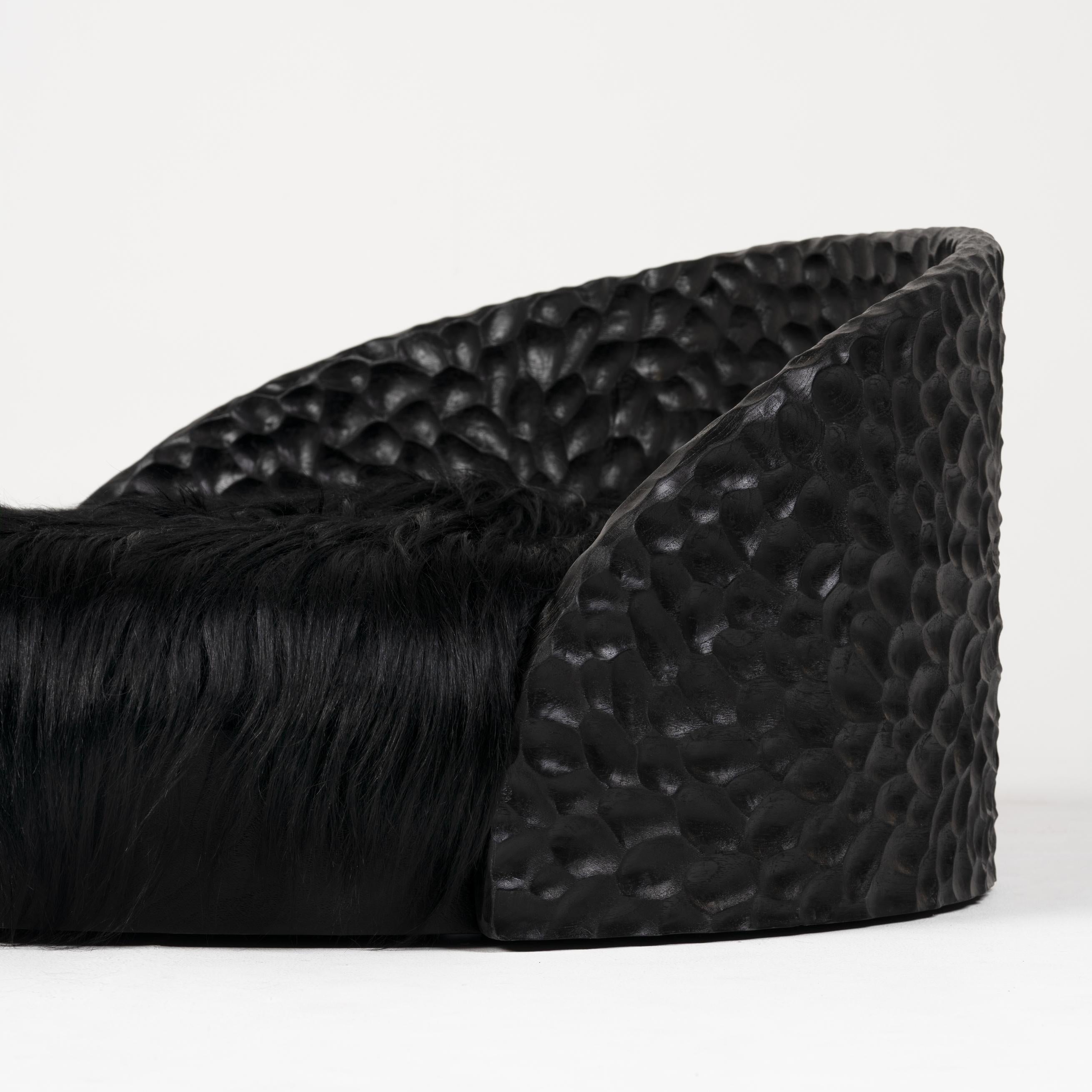 Organic Modern Boo Bed • Hand-Carved Dog Bed with Sheepskin by Odditi For Sale