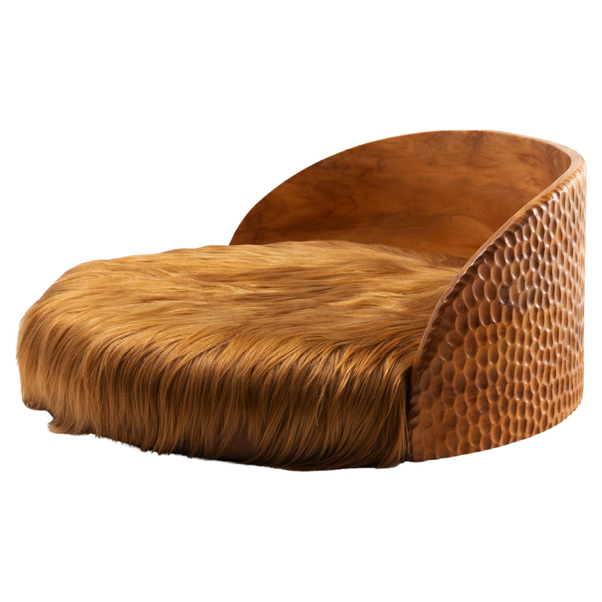 Boo Bed • Hand-Carved Dog Bed with Sheepskin by Odditi  For Sale