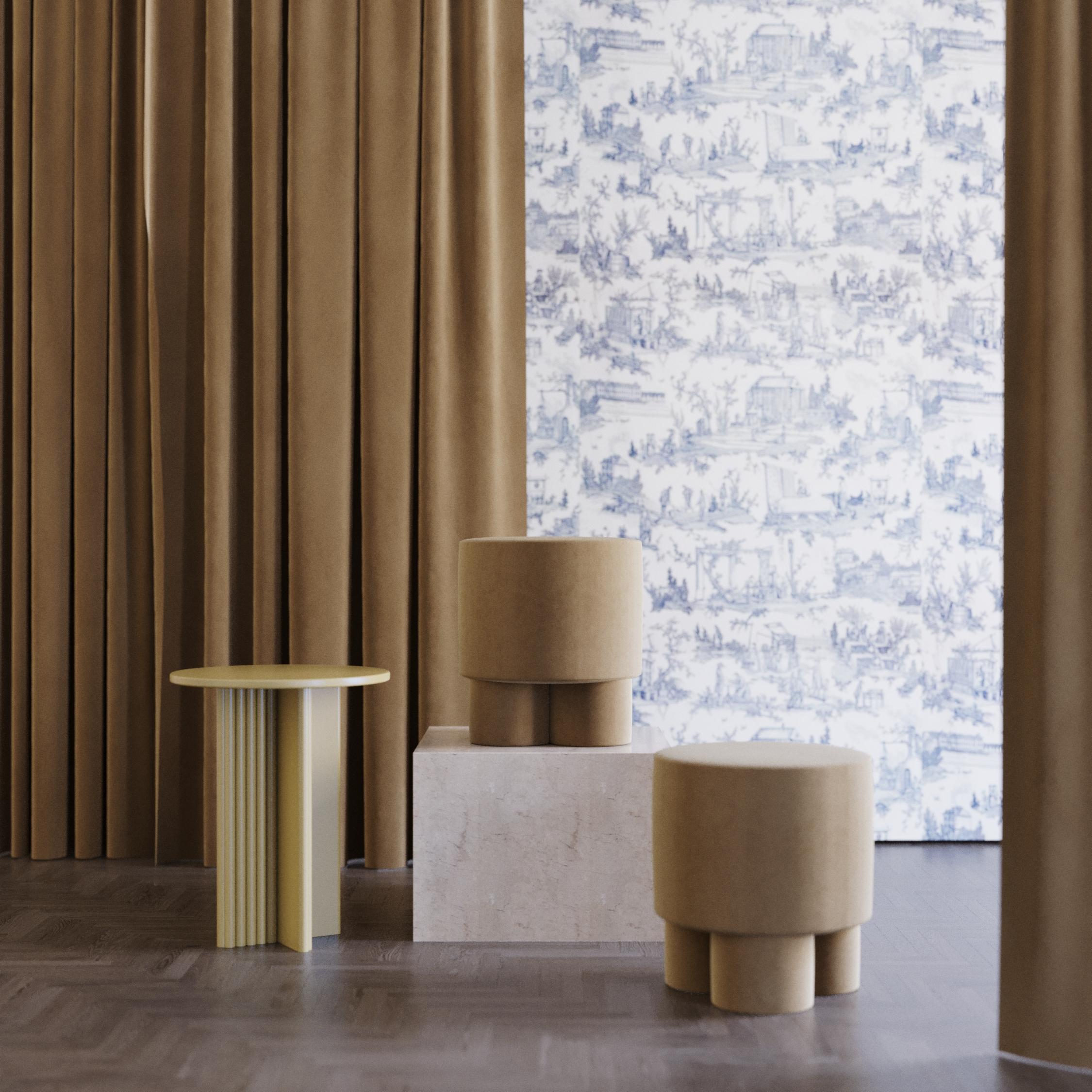 XXI secolo e contemporaneo Pouf BOO in velluto ocra di Hermhaus in vendita