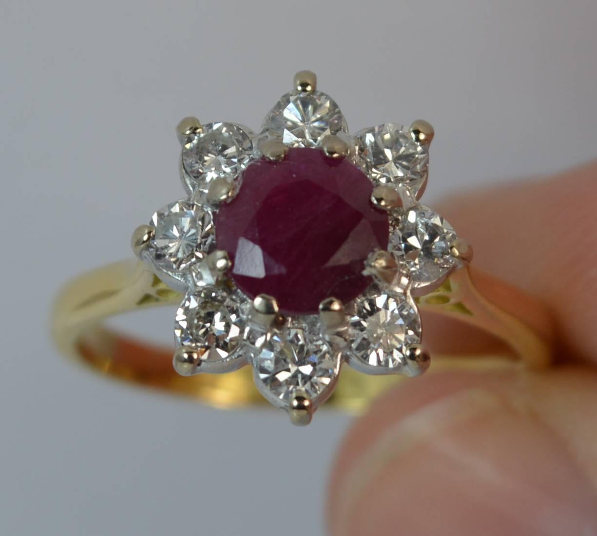 Round Cut Boodle & Dunthorne 18 Carat Gold Ruby and 0.60 Carat Diamond Cluster Ring