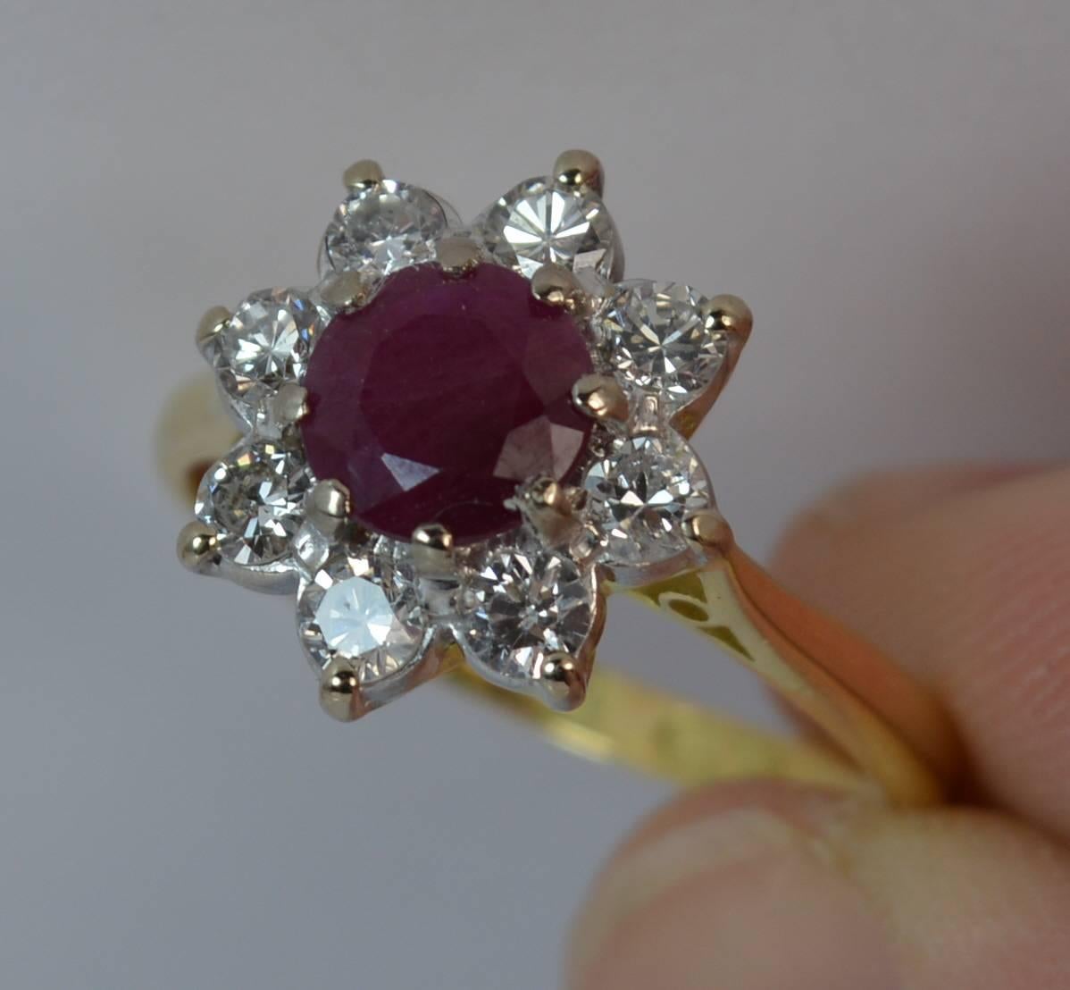 Boodle & Dunthorne 18 Carat Gold Ruby and 0.60 Carat Diamond Cluster Ring In Excellent Condition In St Helens, GB