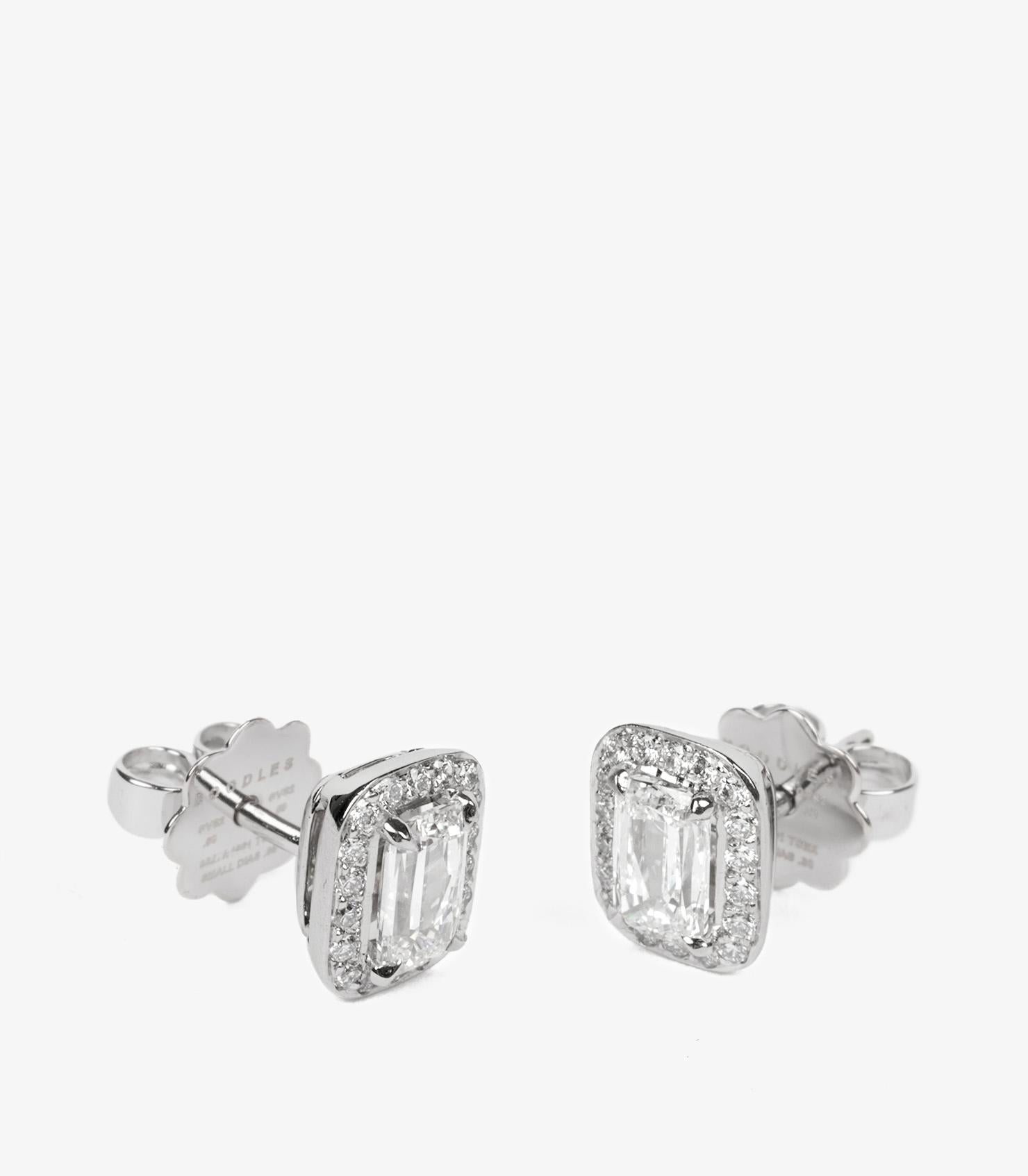 Boodles 1ct Ashoka Cut Diamond Halo Platinum Stud Earrings In Excellent Condition For Sale In Bishop's Stortford, Hertfordshire