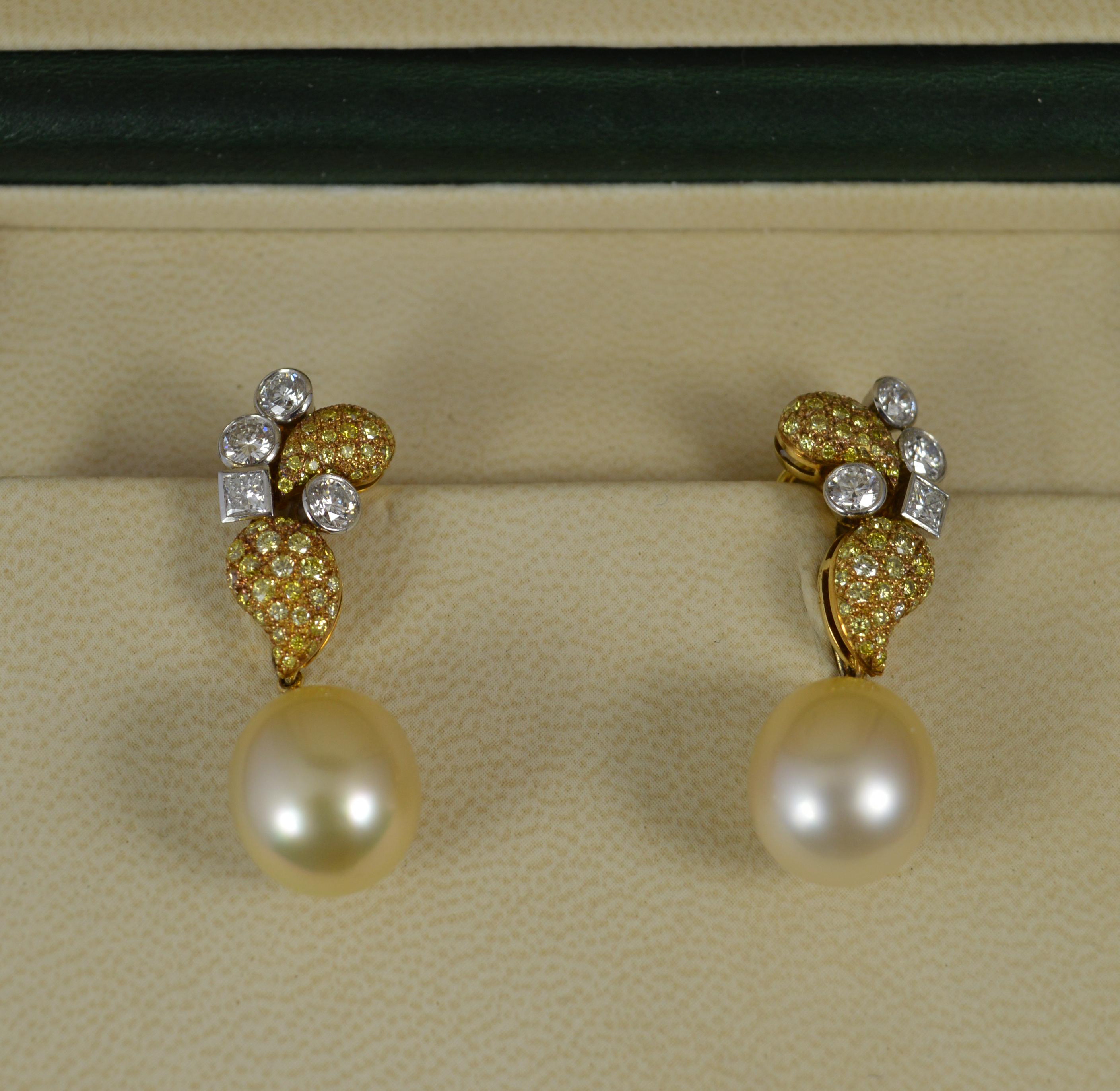 Boodles 2,79 Karat VS1 Diamant und Perle 18 Karat Gold Tropfen-Ohrringe Damen im Angebot