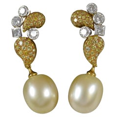 Vintage Boodles 2.79ct VS1 Diamond and Pearl 18ct Gold Drop Dangle Earrings