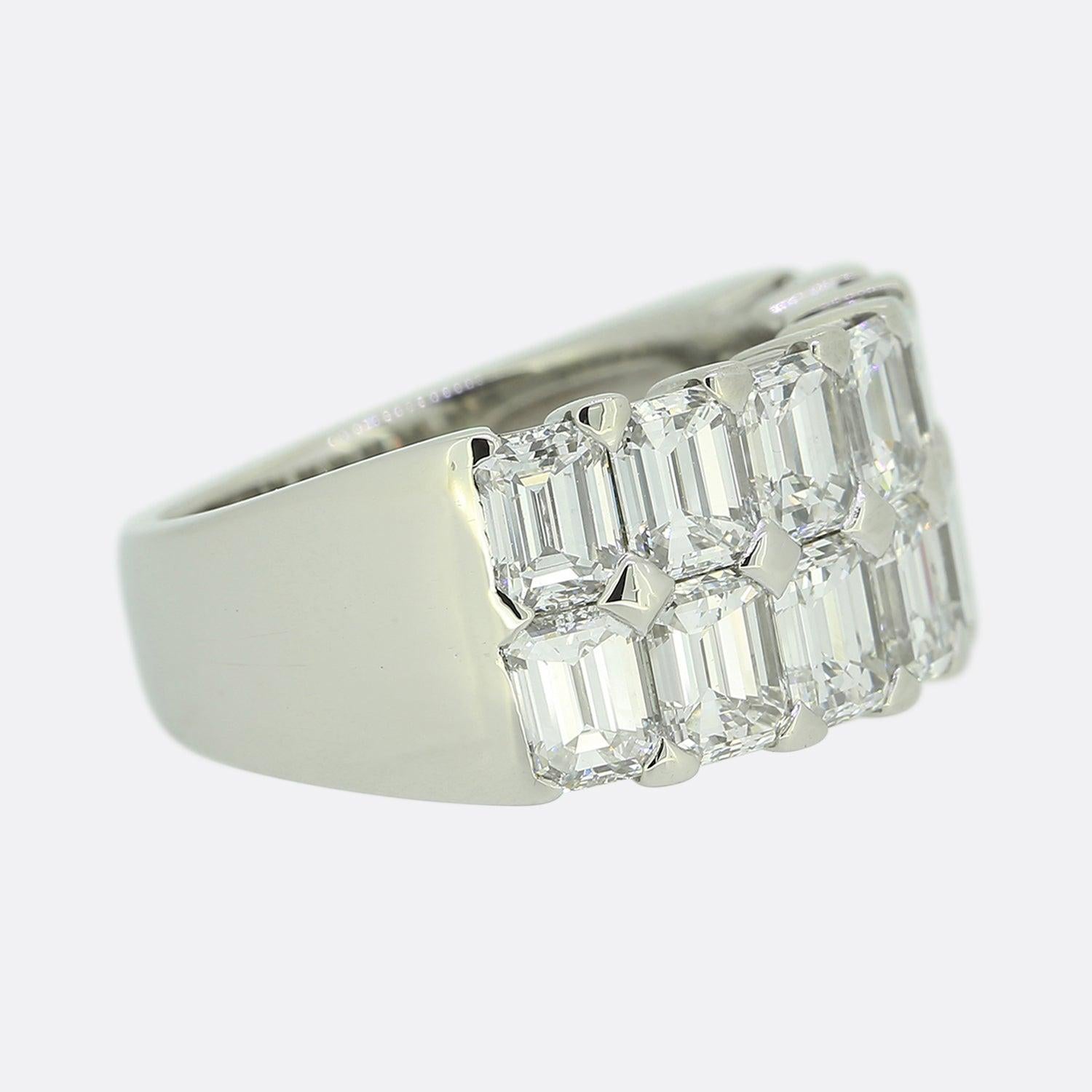 Boodles Emerald Cut Diamond Two Row Ring In Excellent Condition For Sale In London, GB