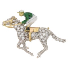 Vintage Boodles Enamel Diamond 1960s Jockey Brooch