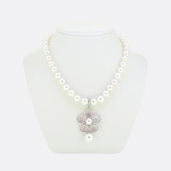 Boodles Pearl and Rose Quartz Pendant Necklace