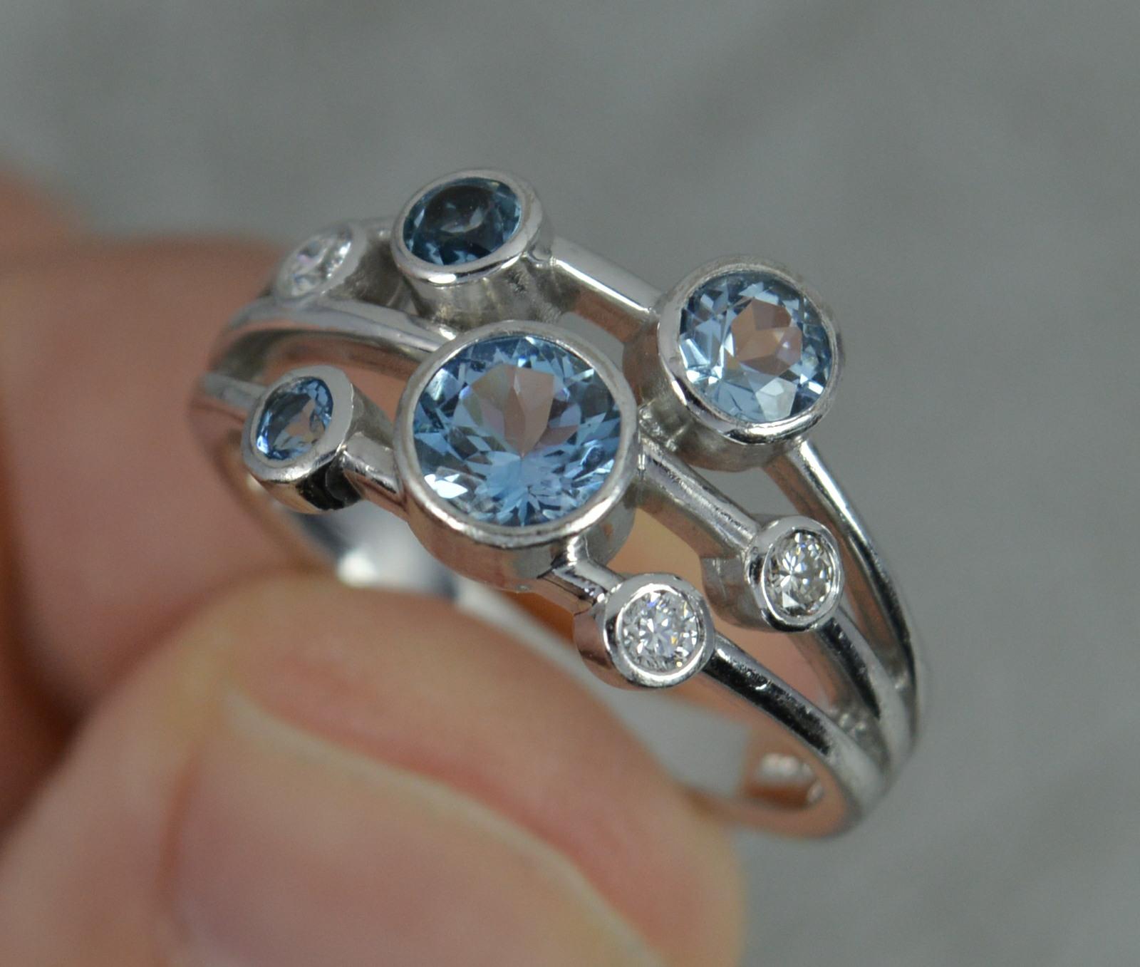 Round Cut Boodles Raindance Design 18ct White Gold Aquamarine and Diamond Cluster Ring