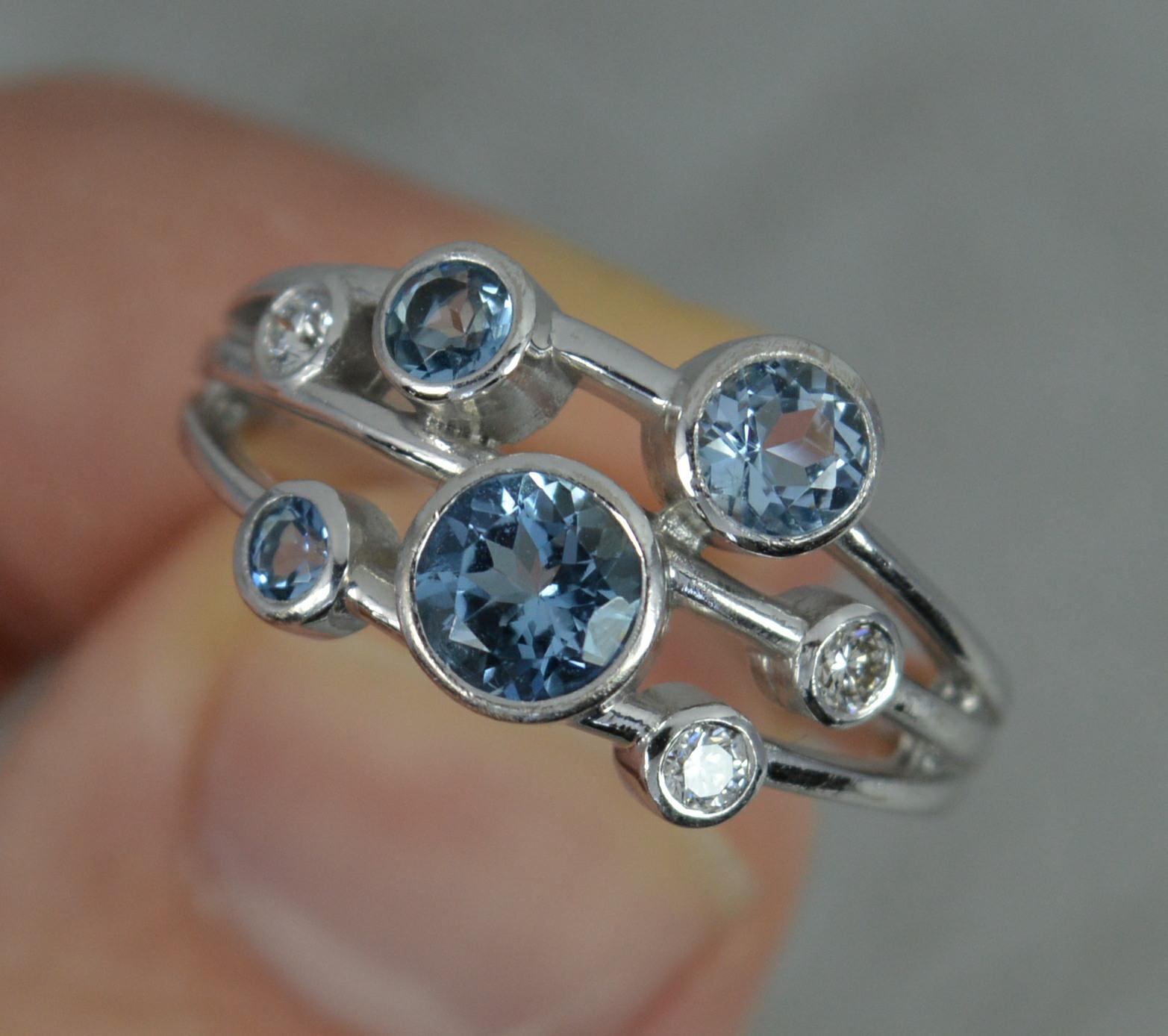 Boodles Raindance Design 18ct White Gold Aquamarine and Diamond Cluster Ring In Excellent Condition In St Helens, GB
