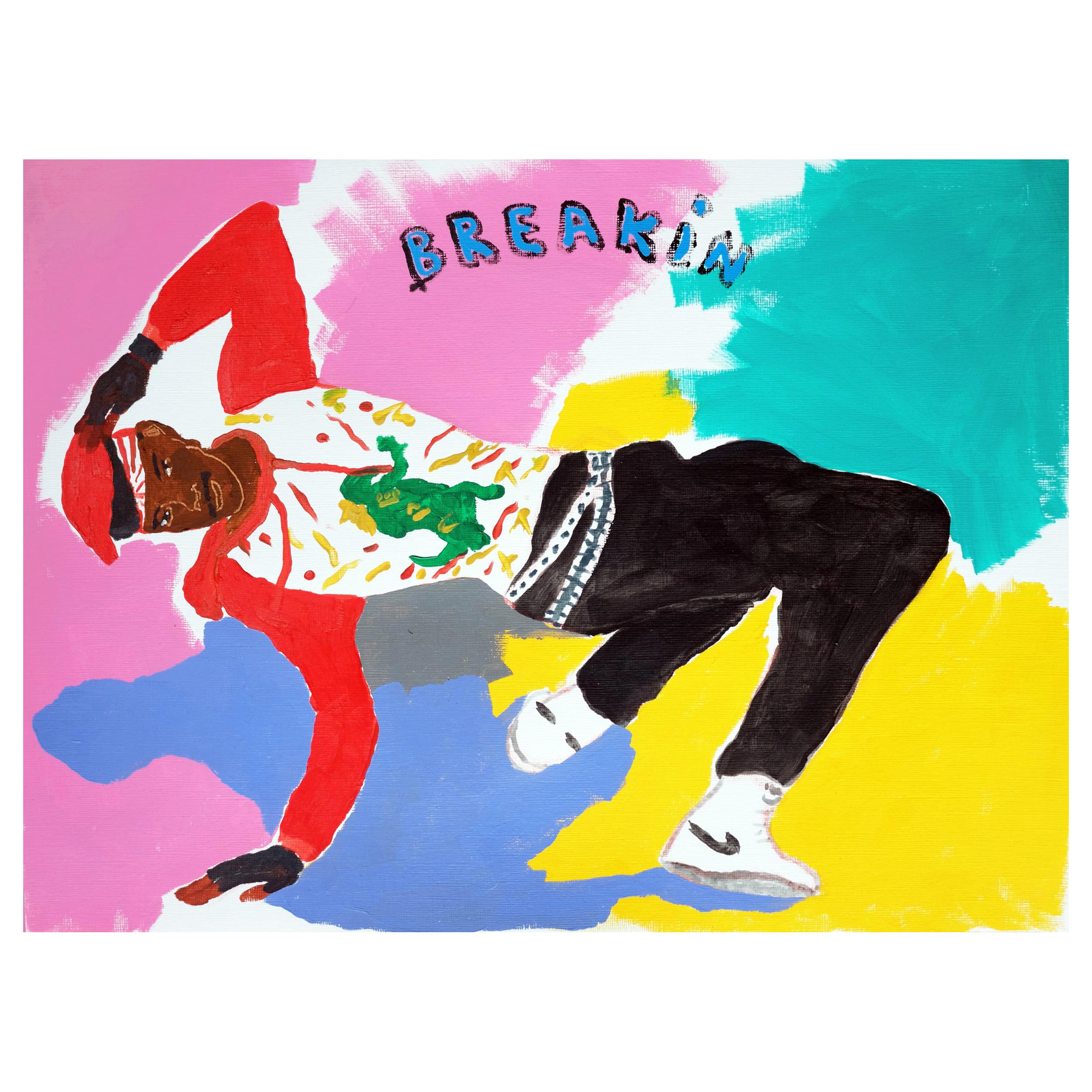 'Boogaloo Shrimp' Portrait Painting by Alan Fears Acrylic on Paper Breakdance