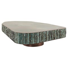 Egg Designs Brutalist Teal Ceramic & Verdigris Copper Coffee Table