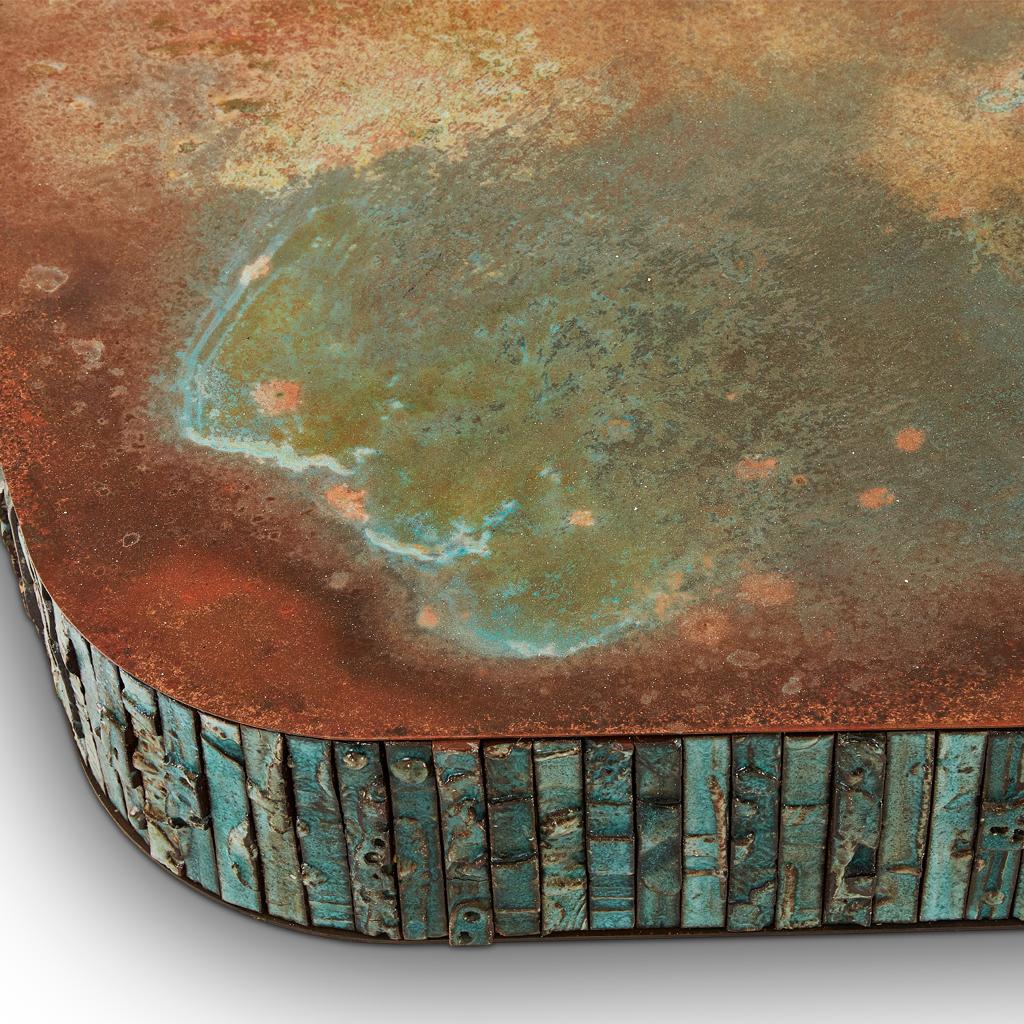Boogie Nights Handmade Ceramic, Bronze Steel & Verdigris Copper Coffee Table For Sale 5