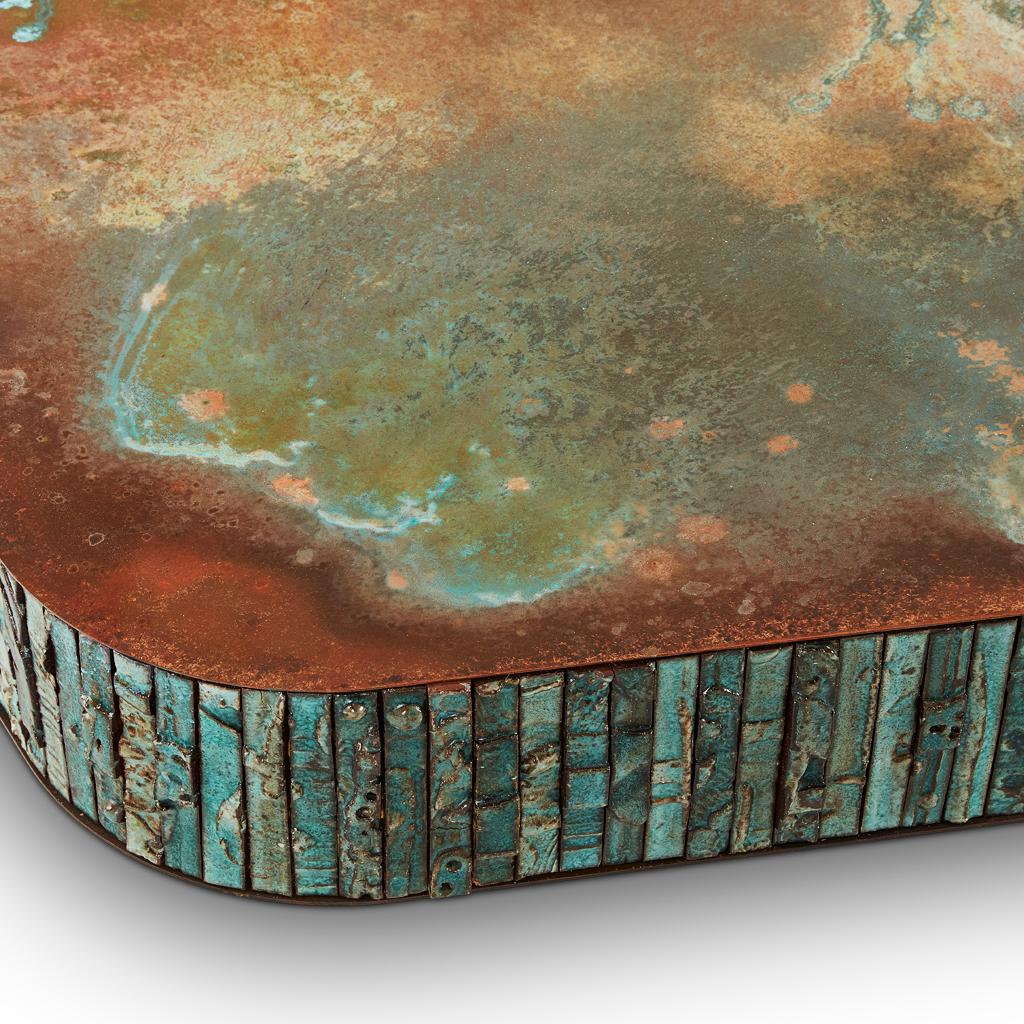 Boogie Nights Handmade Ceramic, Bronze Steel & Verdigris Copper Coffee Table For Sale 6