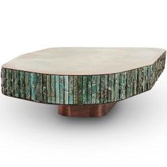 Brutalist Teal Ceramic & Verdigris Copper Coffee Table by Egg Designs