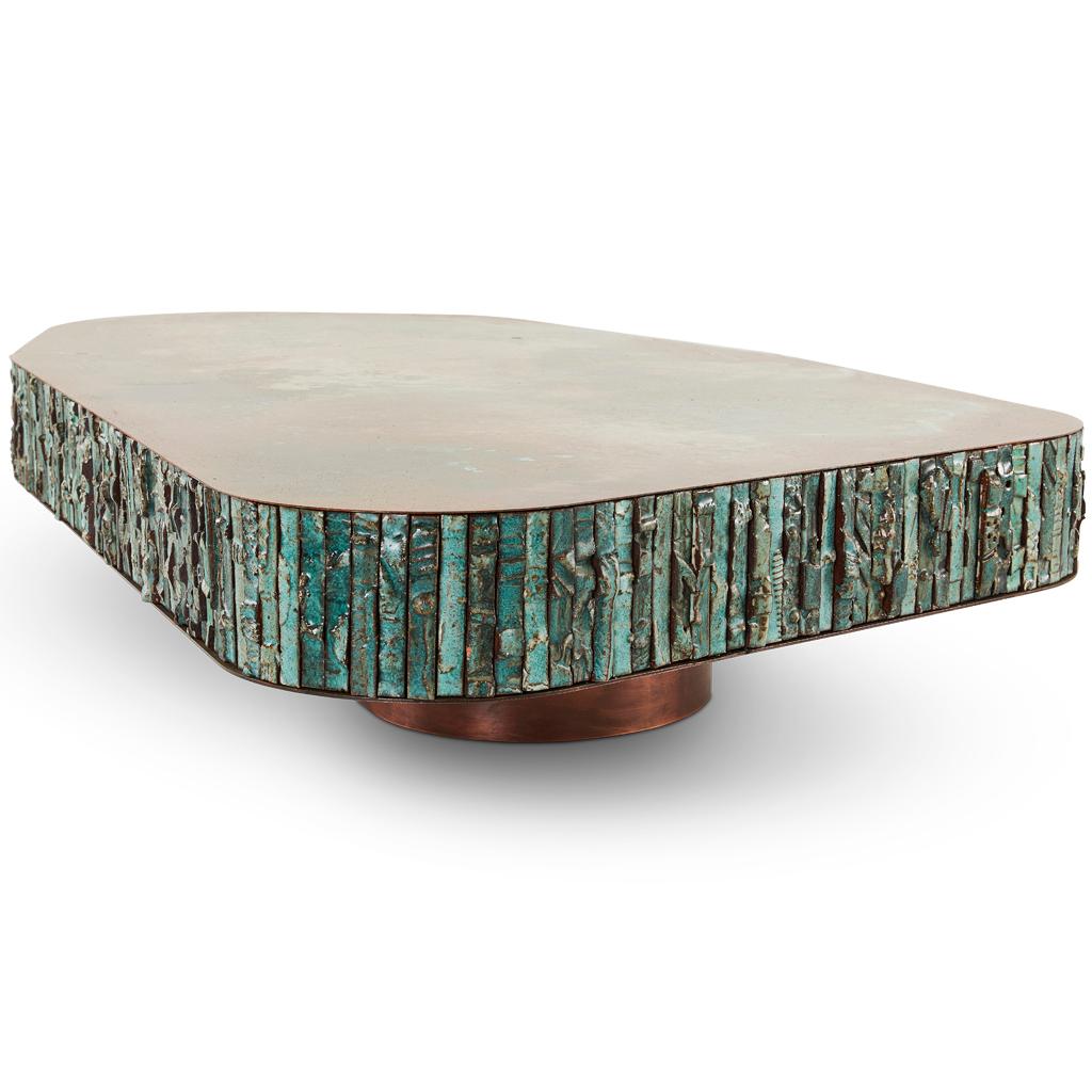 Table basse Boogie Nights faite main, cuivre antique et cuivre vert-de-gris Neuf - En vente à Bothas Hill, KZN