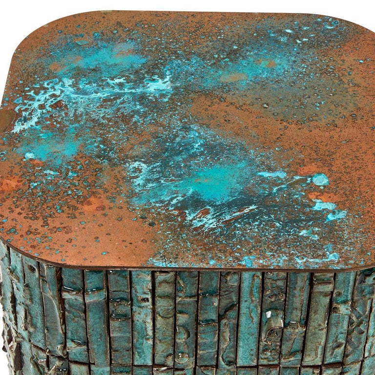 Boogie Nights Handmade Ceramic, Bronze Steel & Verdigris Copper Side Table In New Condition For Sale In Bothas Hill, KZN
