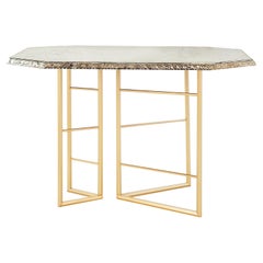 "Libro" Consola Contemporánea, arte Cristal plateado, patas de latón macizo en forma de diamante