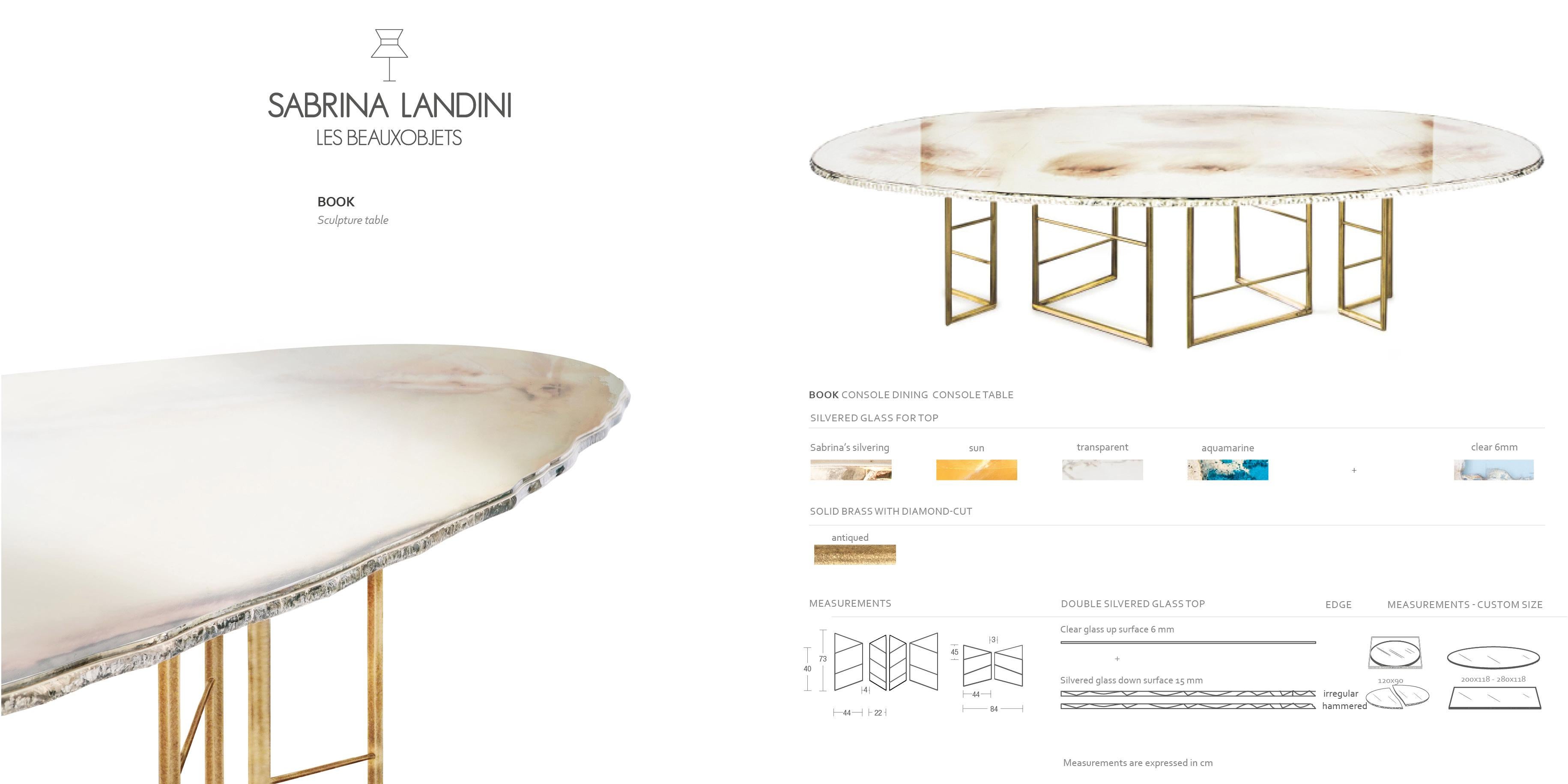Table de salle à manger contemporaine 200 cm en verre argenté, pieds en forme de losange en vente 4