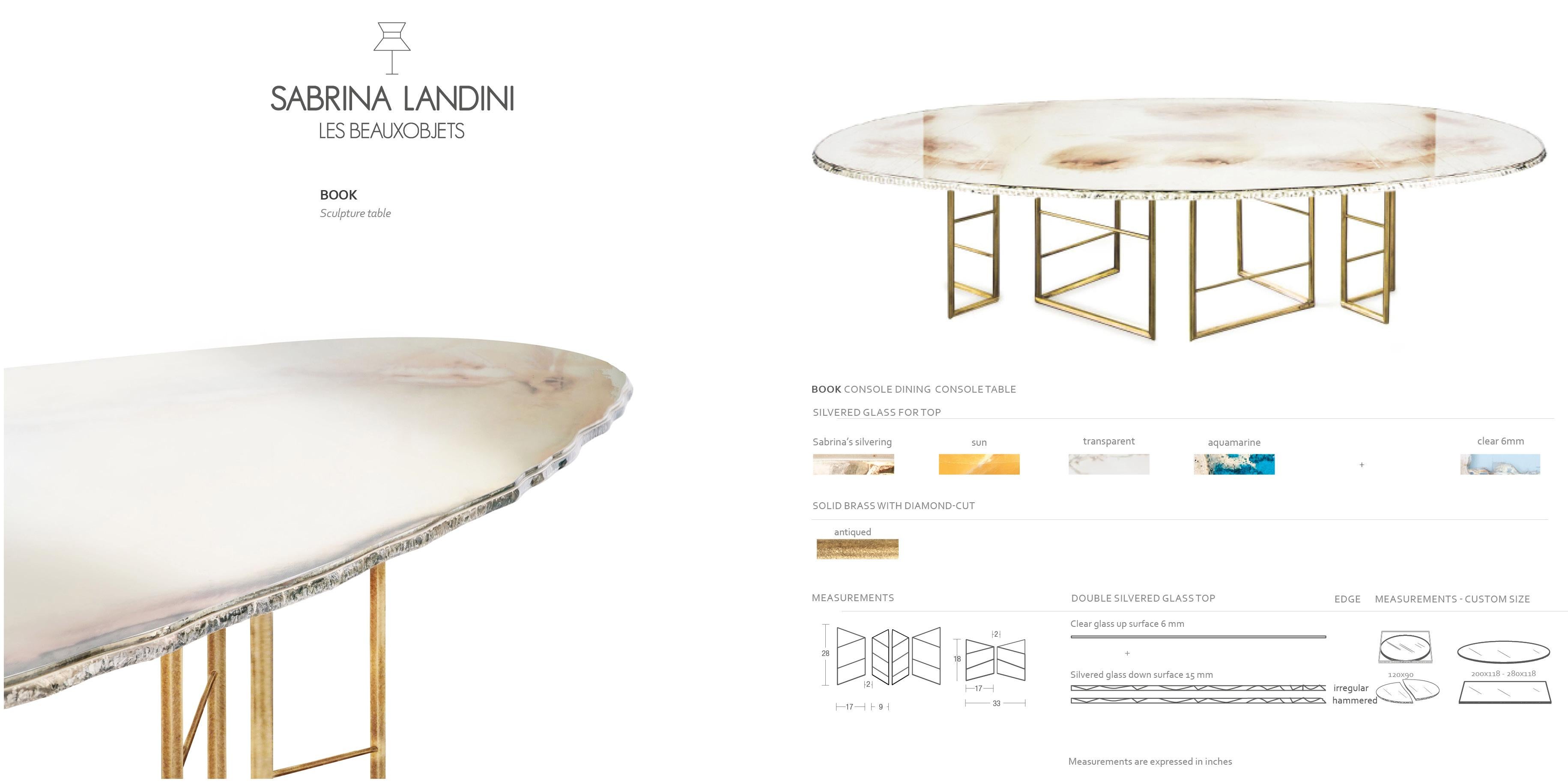 Table de salle à manger contemporaine 200 cm en verre argenté, pieds en forme de losange en vente 5