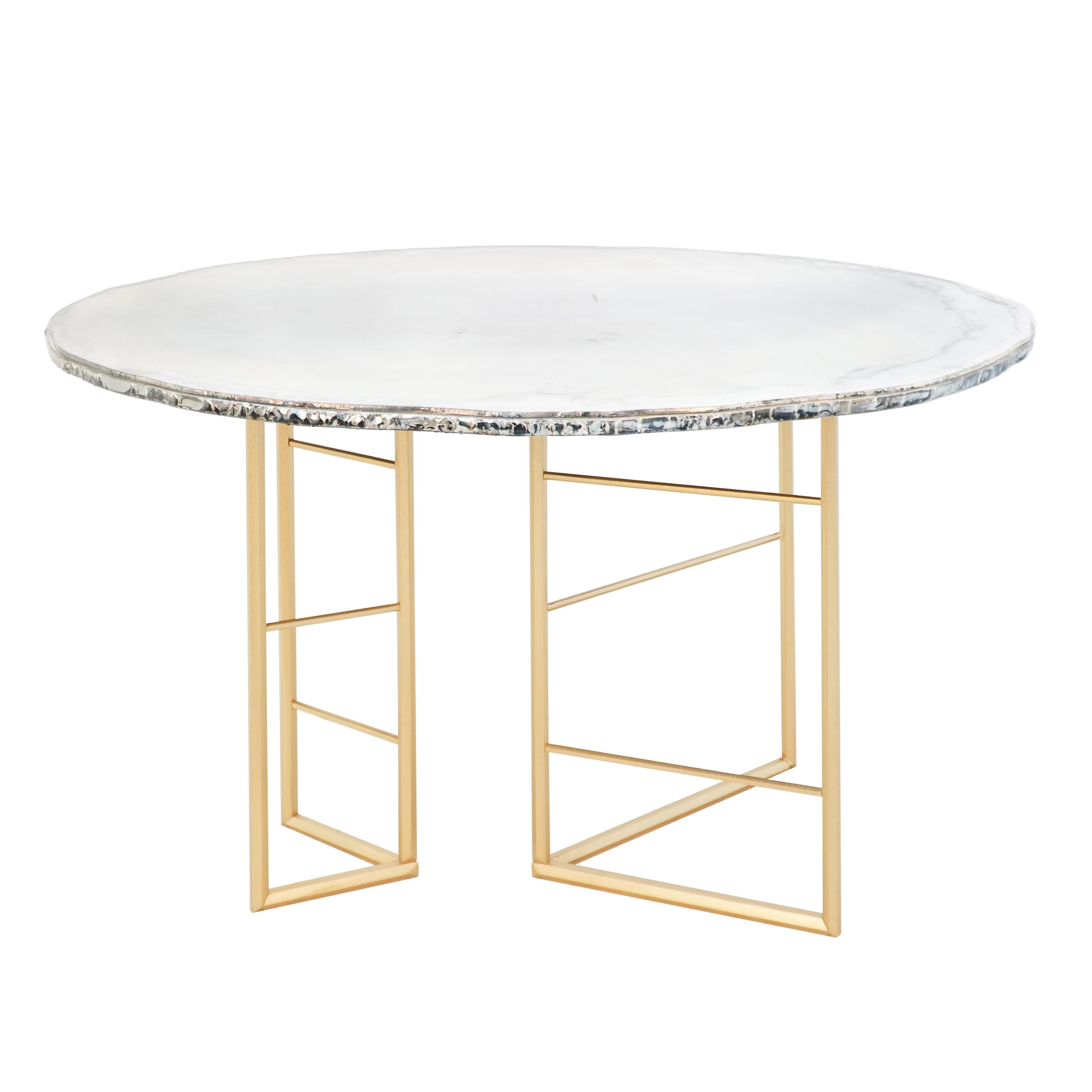 Poli Table de salle à manger contemporaine 200 cm en verre argenté, pieds en forme de losange en vente