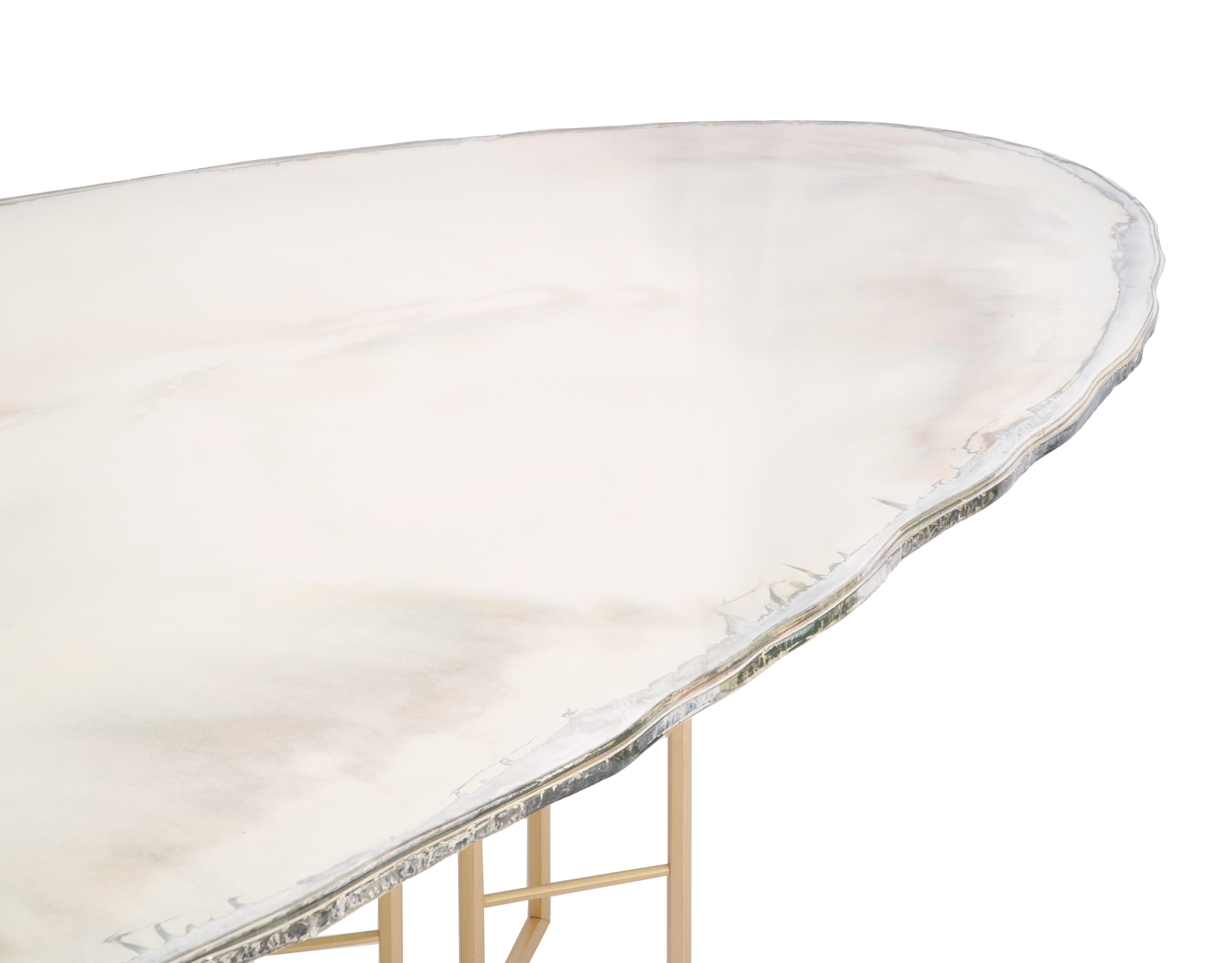 Moderne Table de salle à manger contemporaine 200 cm en verre argenté, pieds en forme de losange en vente