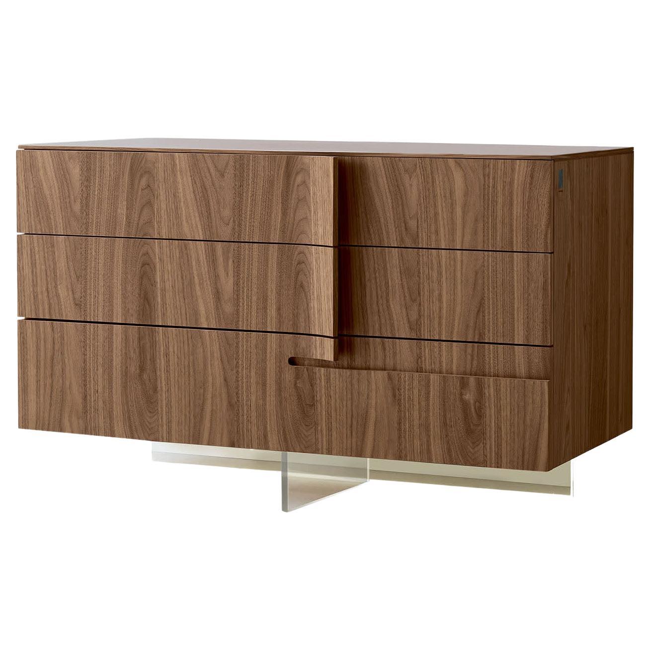 Book Dresser in Walnut Canaletto with Glass Base