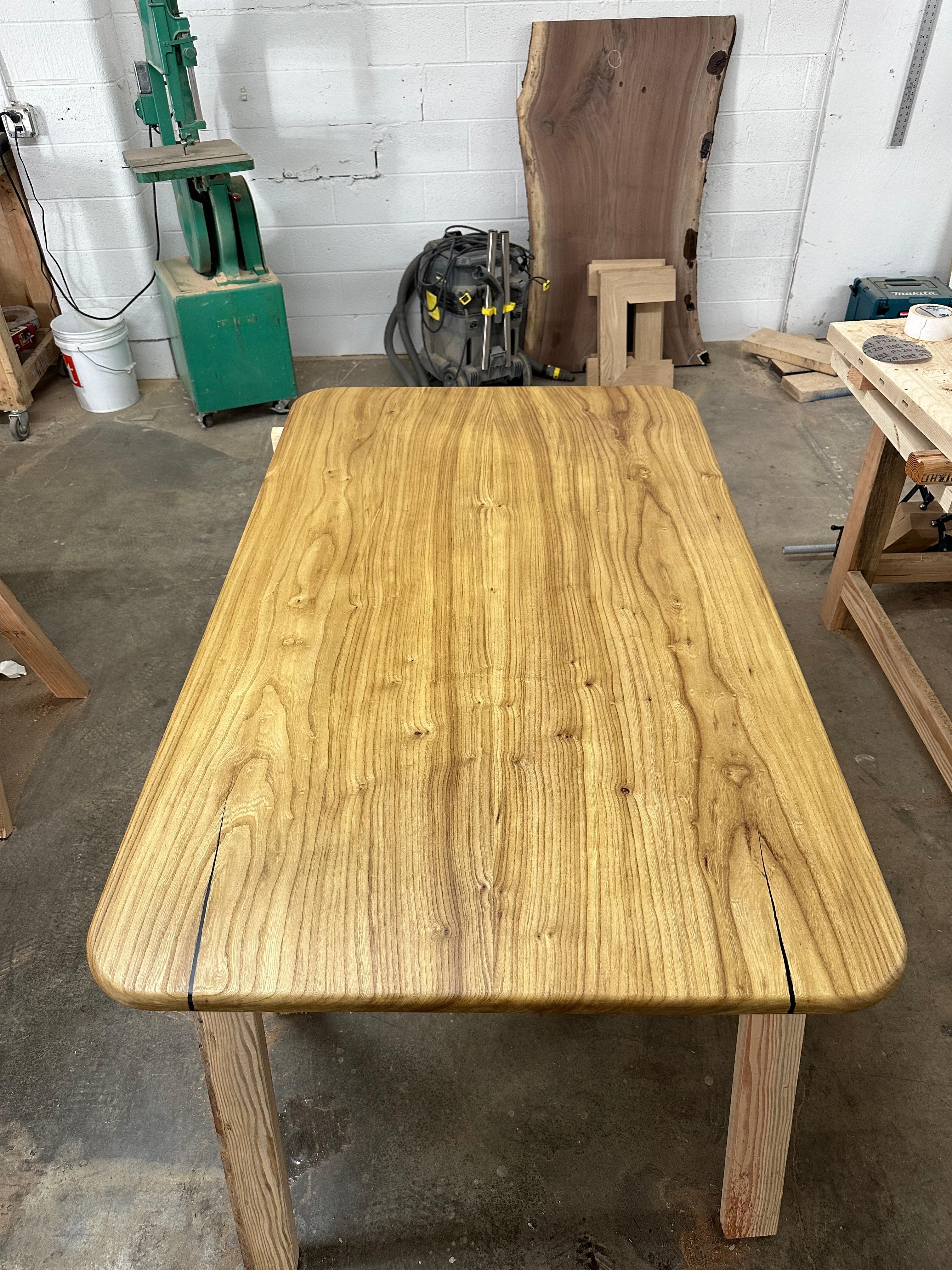American Book match bleached elm dining table For Sale