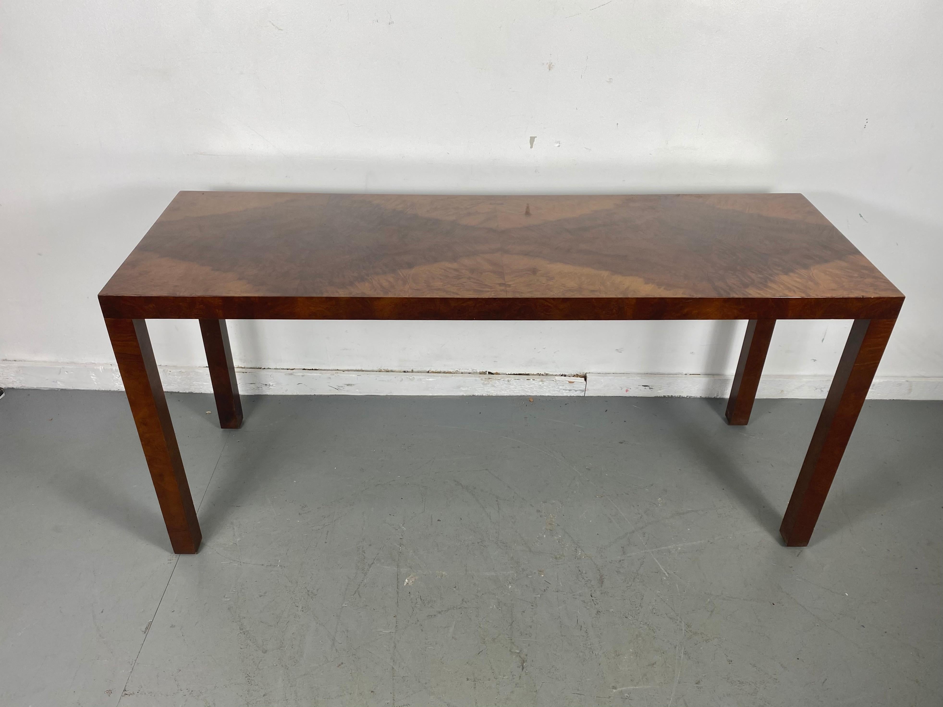 Mid-Century Modern Book-matched Burl Walnut Console by Milo Baughman for Directional