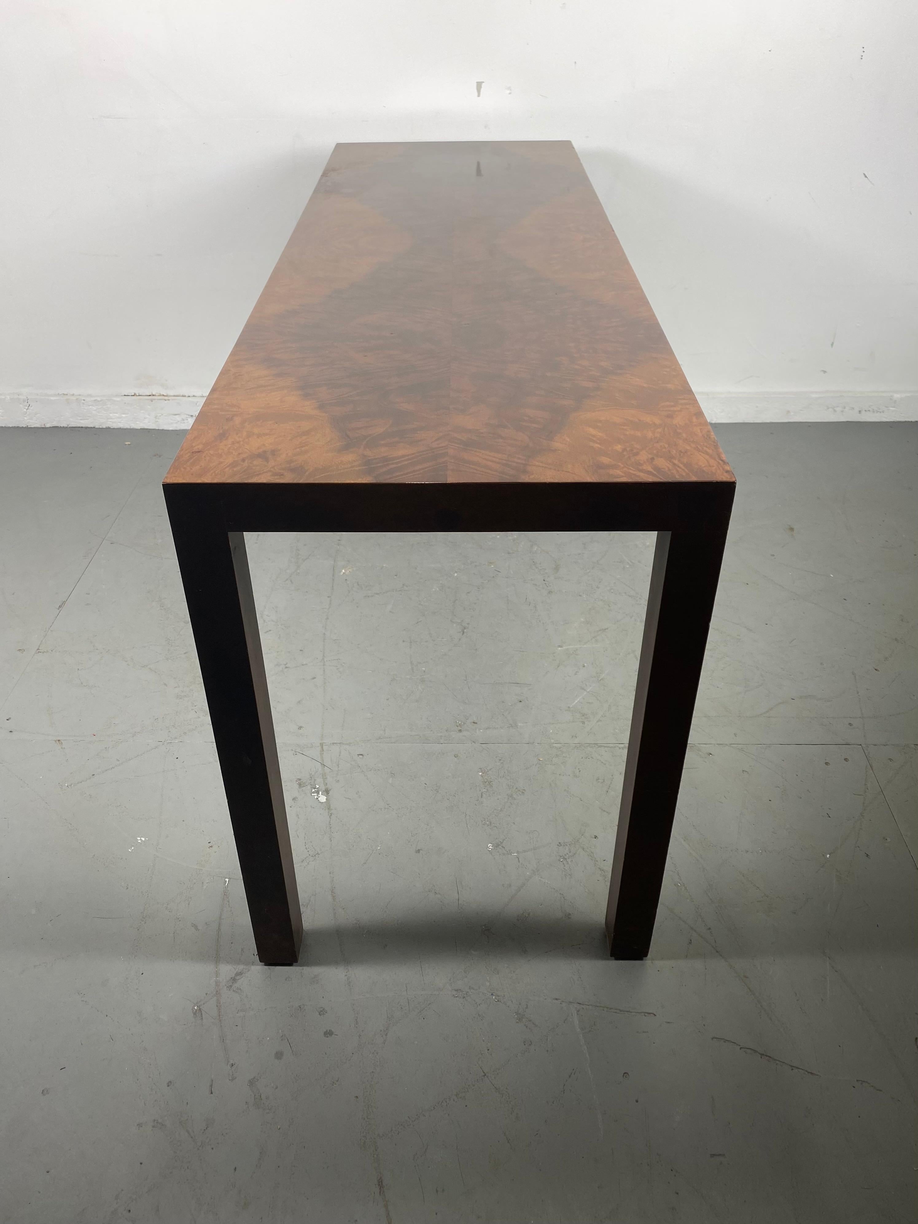 Late 20th Century Book-matched Burl Walnut Console by Milo Baughman for Directional