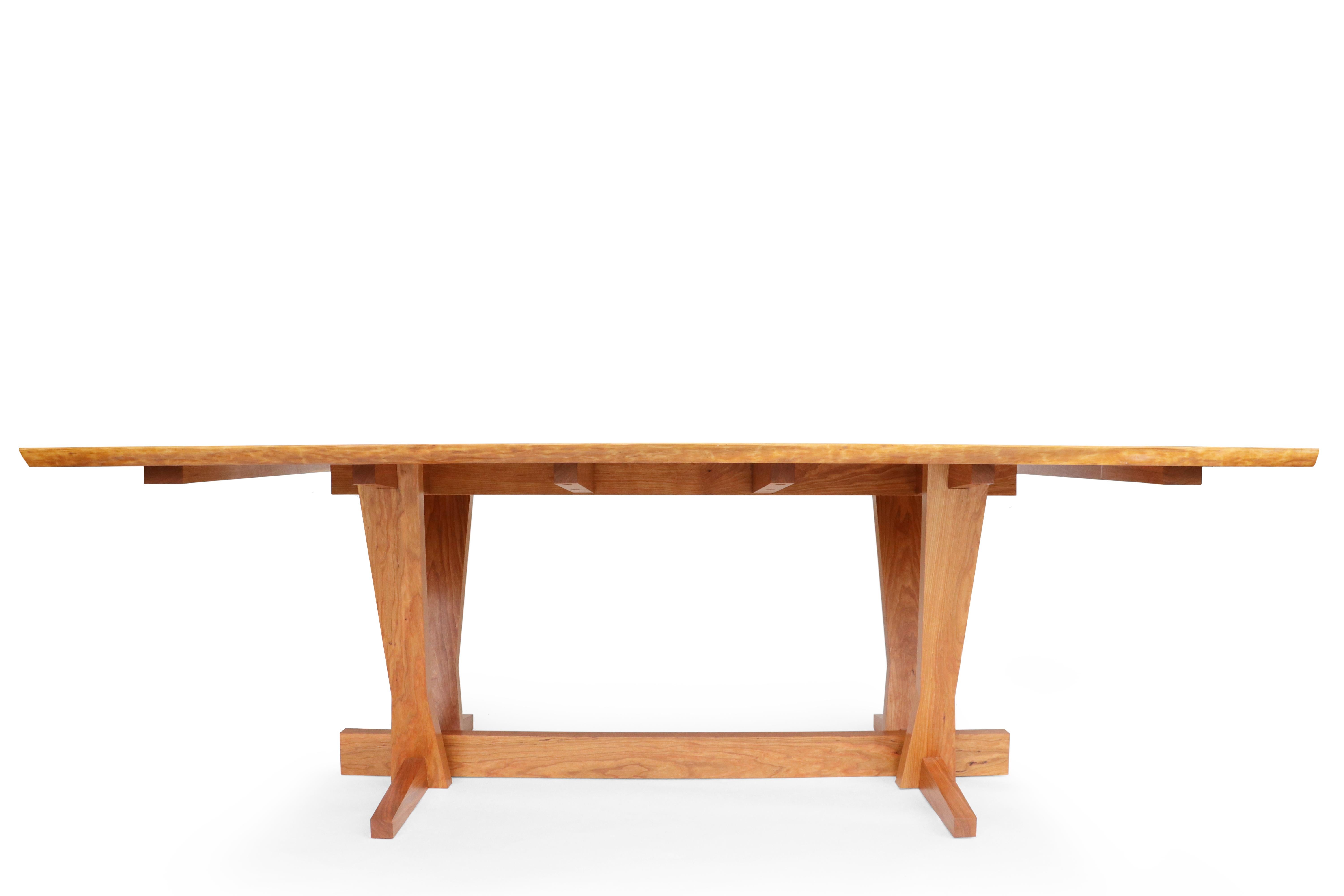 Rustic Book-Matched Cherry Dining Table with Nakashima-Style Trestle Base For Sale