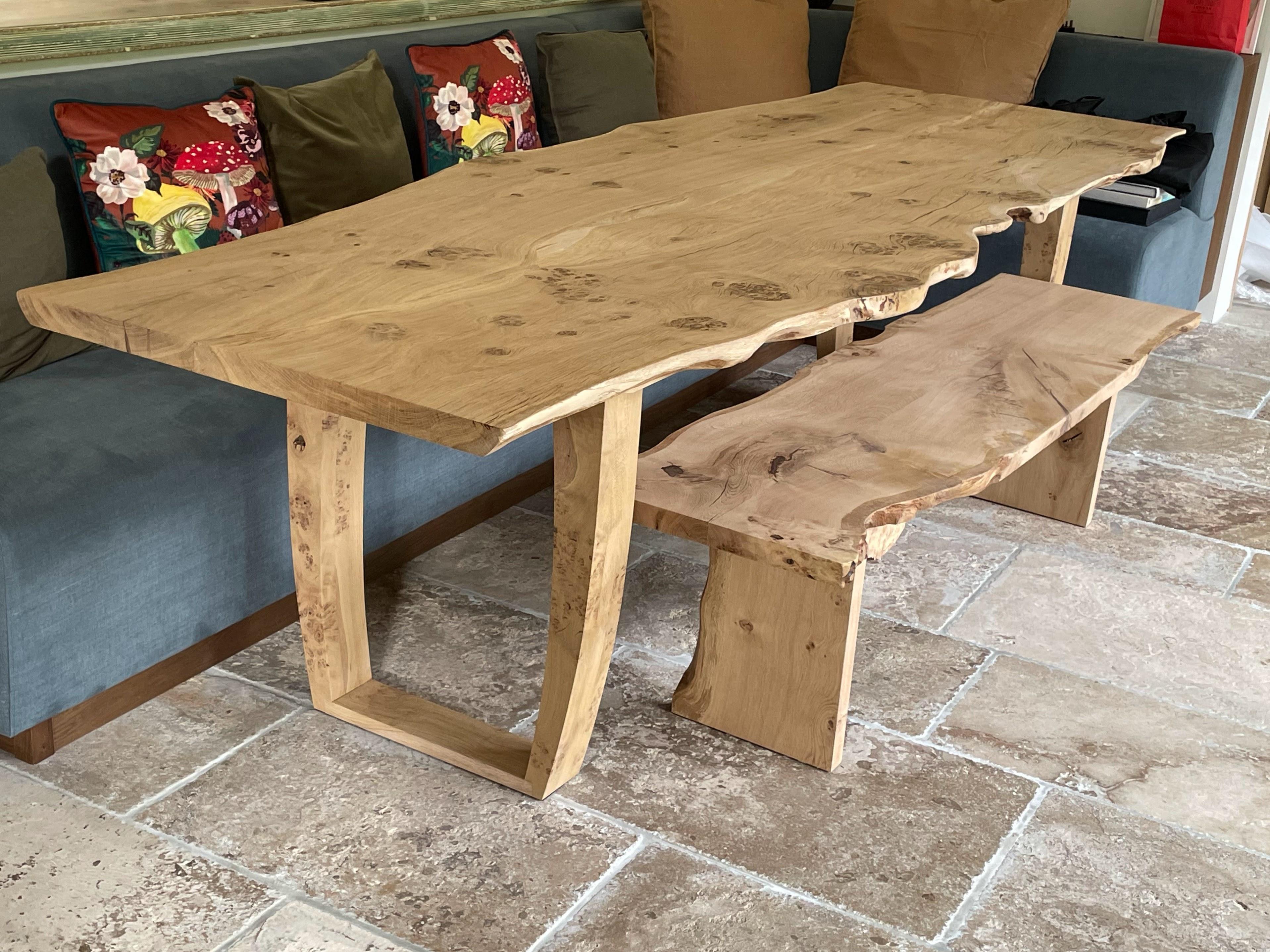 Contemporary Live Edge Book-matched English oak table by Jonathan Field. For Sale