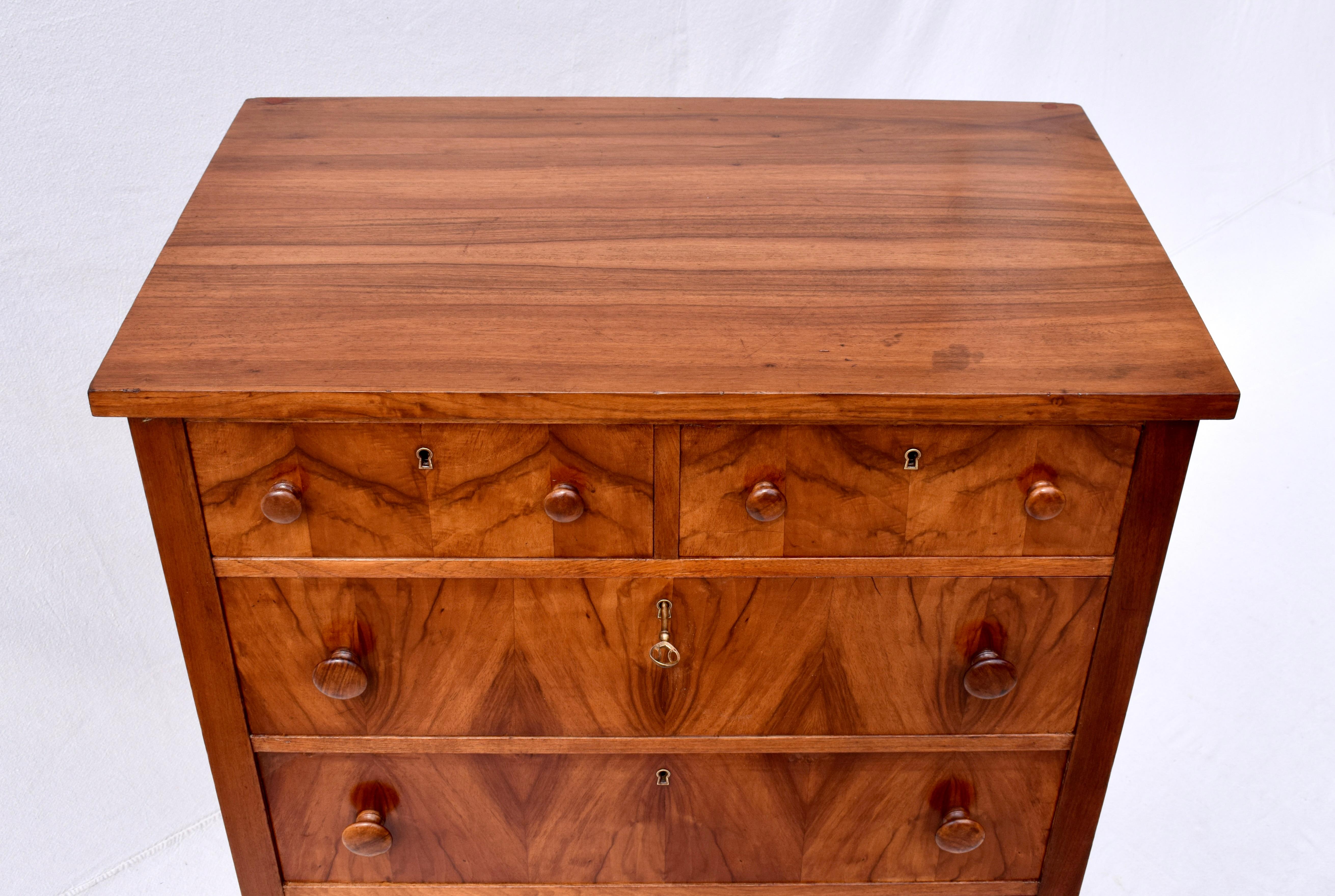 Hepplewhite Book-Matched Flame Mahogany Chest of Drawers on Casters